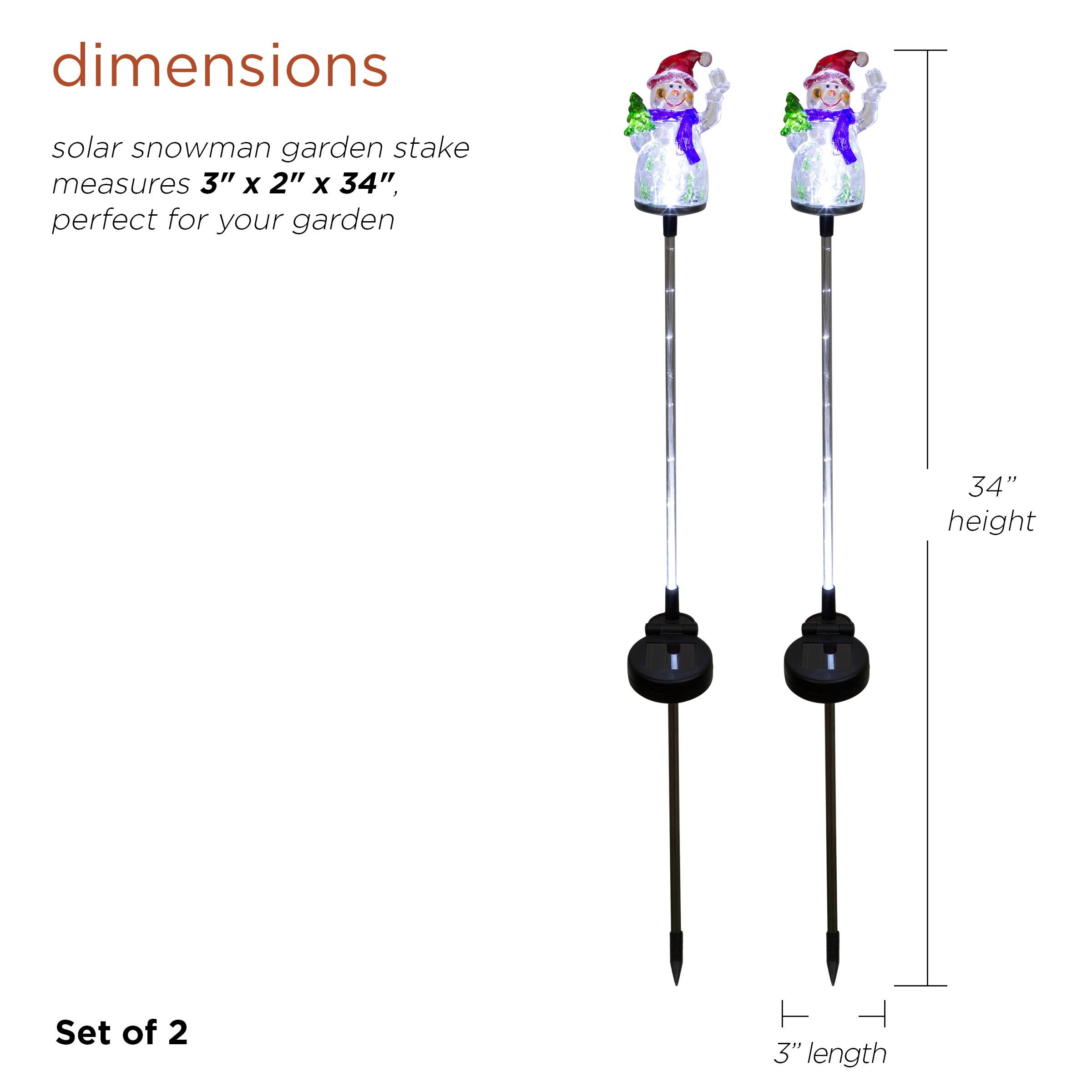 Alpine Corporation 34" Snowman Solar Powered Glass Garden Stakes (2 Pieces)