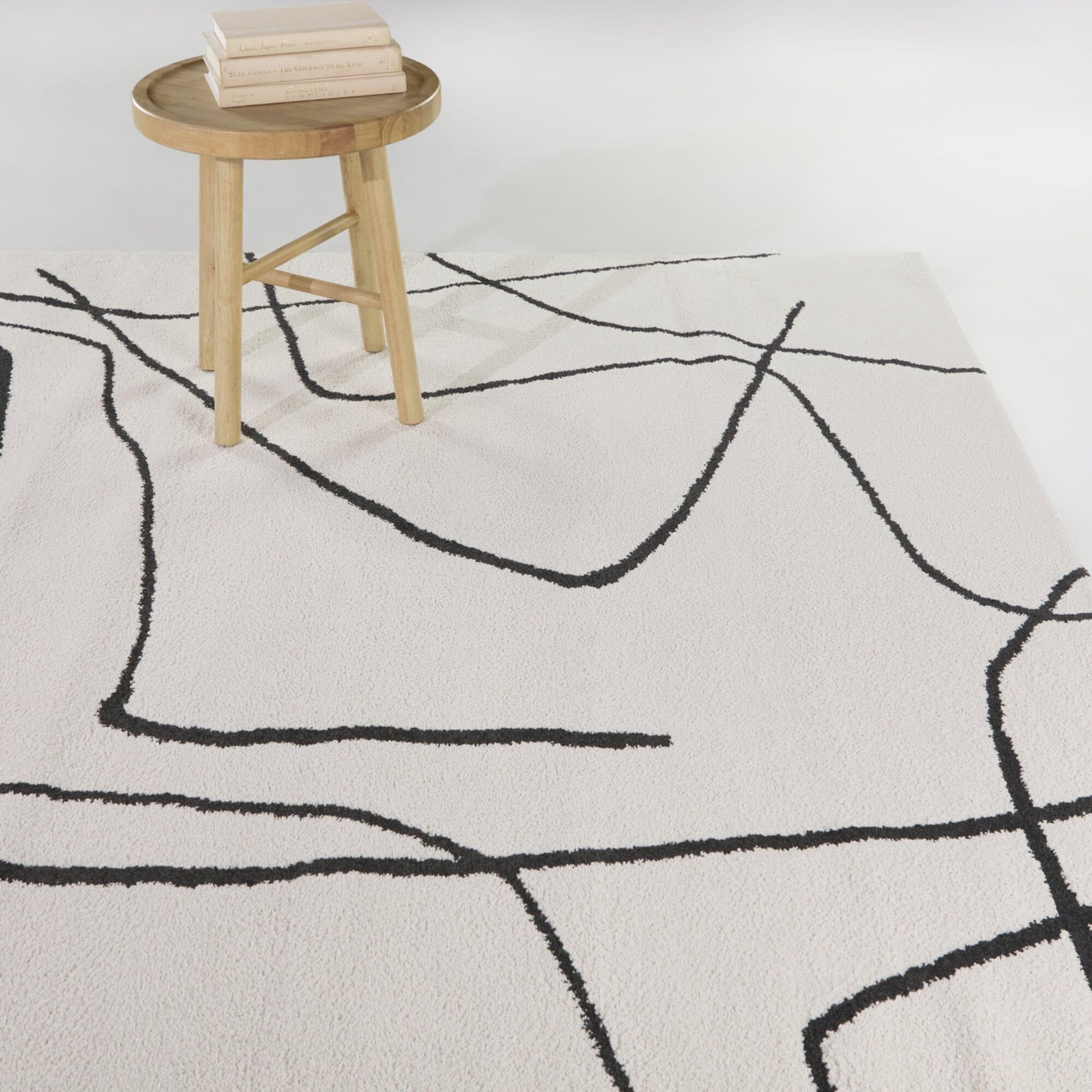 Descartes Abstract Modern Area Rug Charcoal 6'7" Square 6' Square Ivory