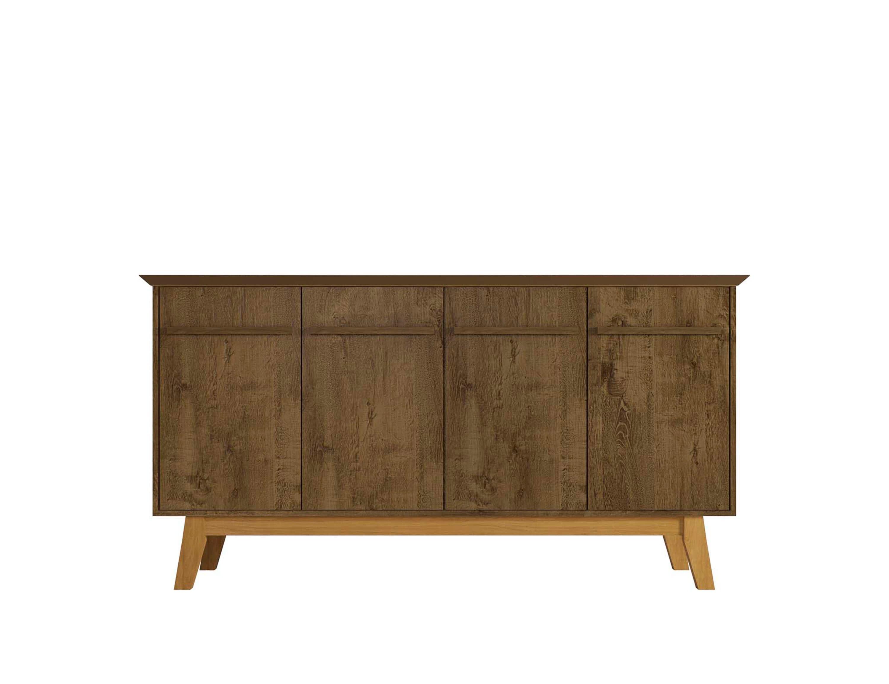 Manhattan Comfort 62.99" Yonkers Sideboard Rustic Brown: Mid-Century Modern, MDF, 4-Door Storage