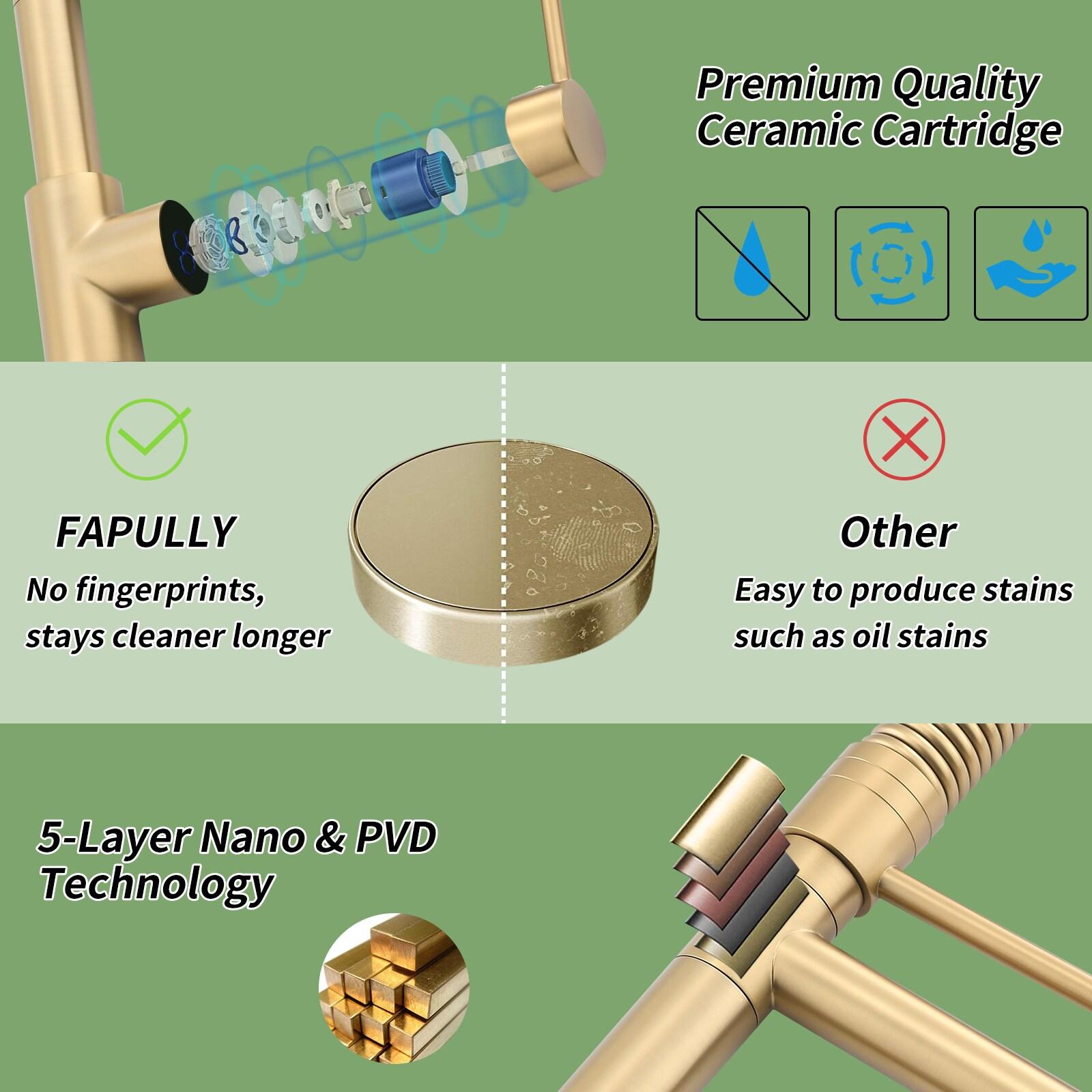 Fapully Single Handle High Arc Brushed Gold Pull Down Kitchen Faucet LED,Single Level Kitchen Sink Faucets with Pull Down Sprayer