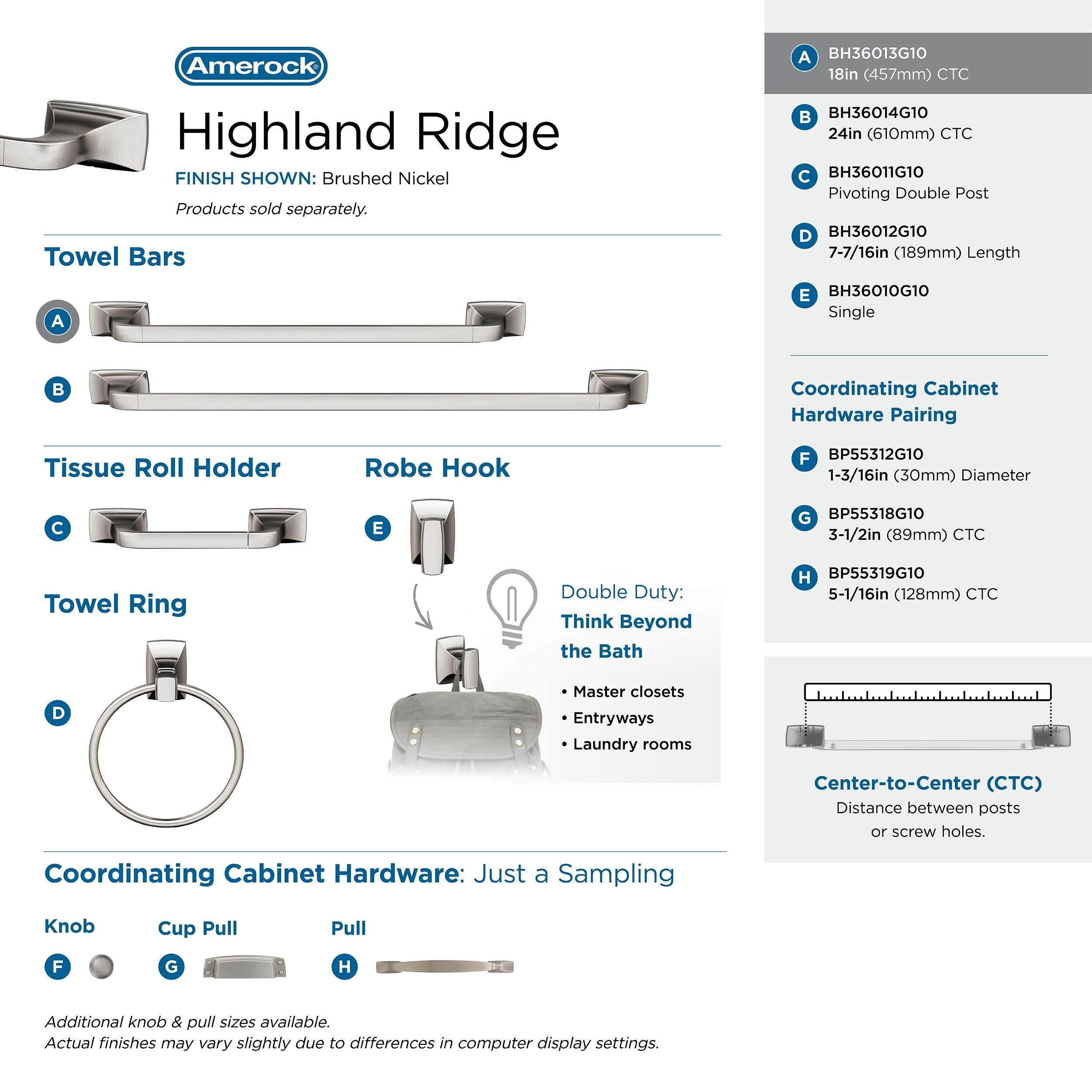 Amerock Highland Ridge Brushed Nickel 18 inch (457mm) Towel Bar