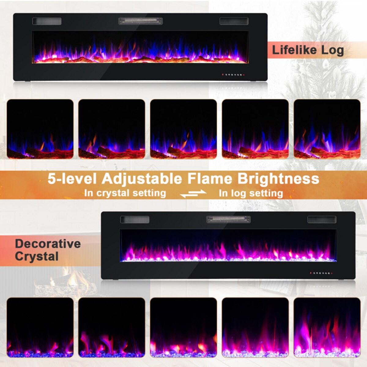 Costway 68'' Ultra-Thin Electric Fireplace Recessed Wall Mounted W/Crystal Log Decoration