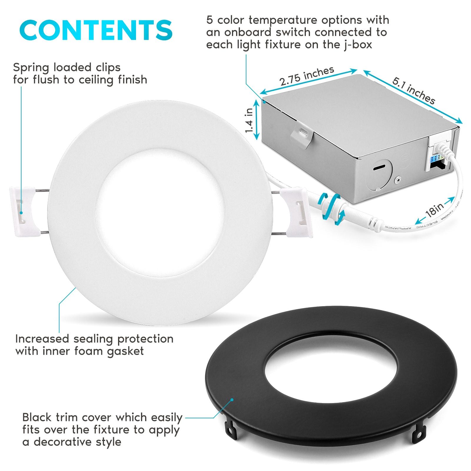 3'' Selectable Color Temperature Dimmable Air-Tight IC Rated LED Canless Recessed Lighting Kit