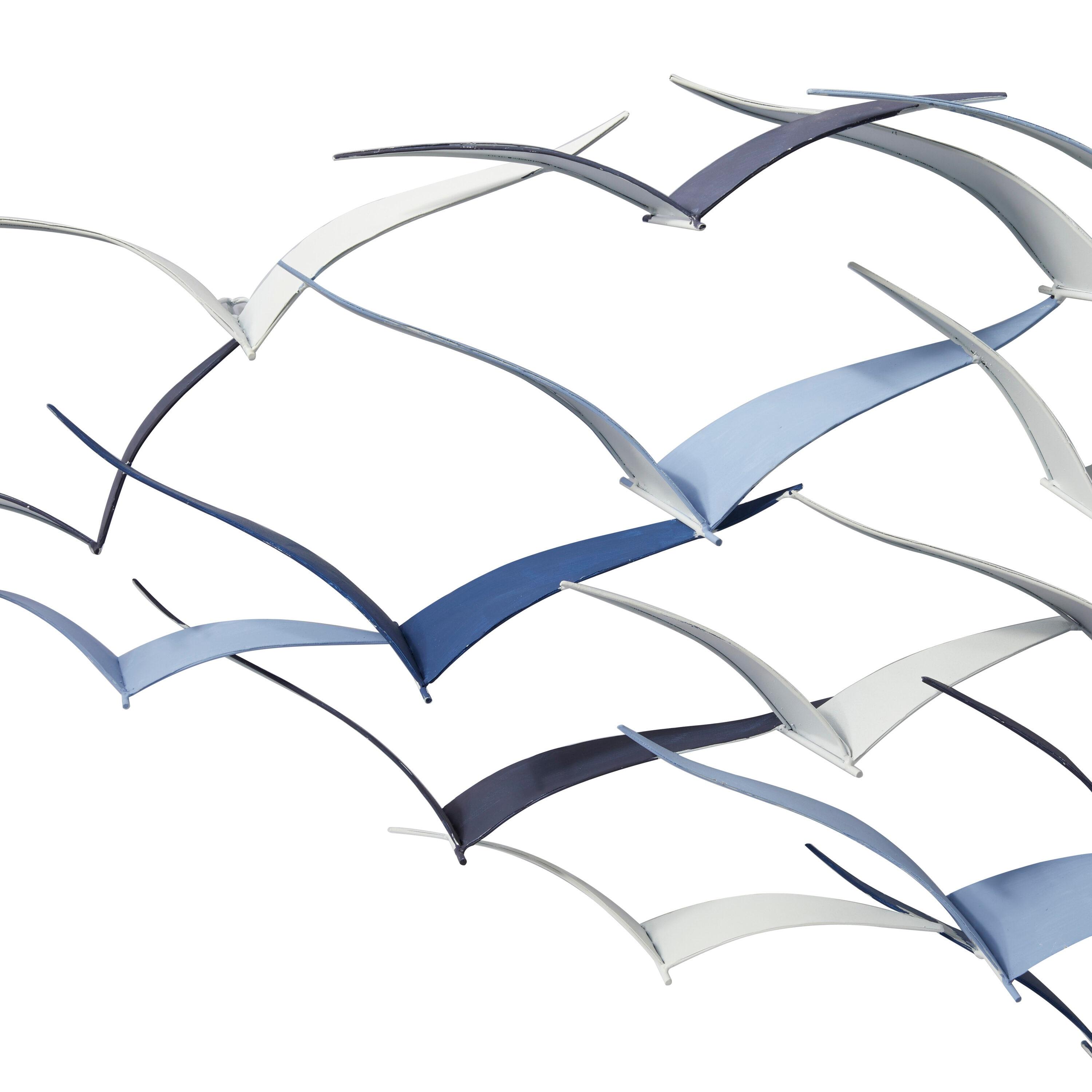 Metal Bird Flying Flock Wall Decor Blue - Olivia & May: Iron Nautical Art, Vertical Orientation, Spot Clean