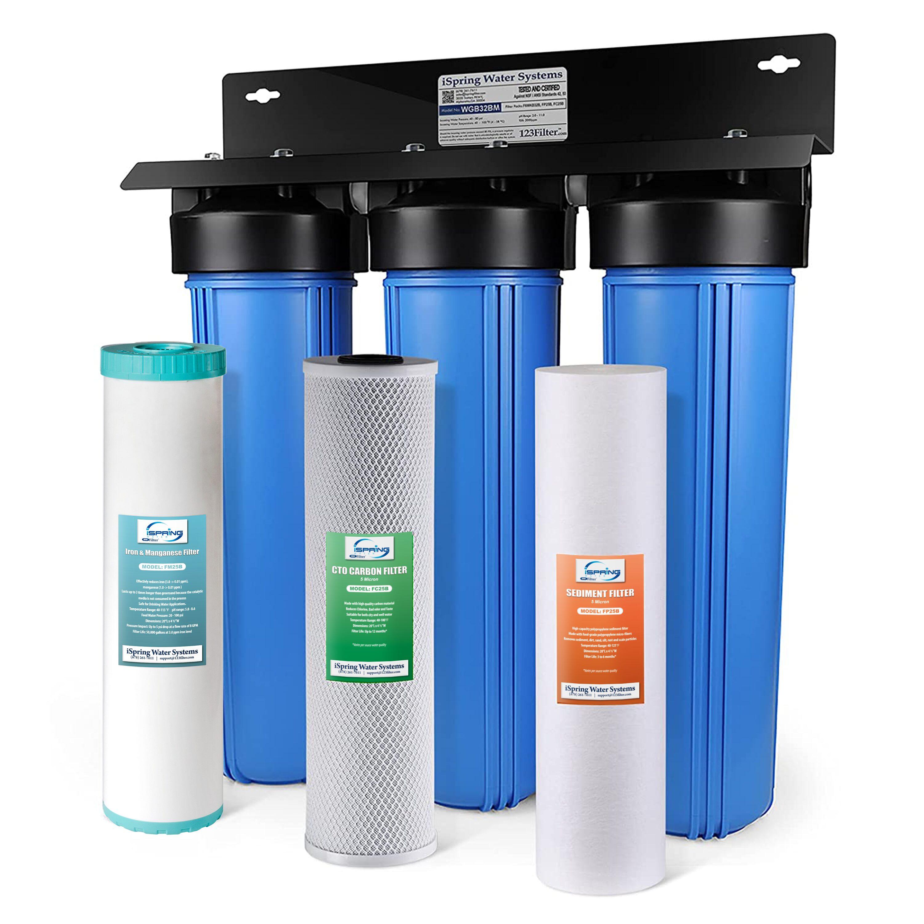 iSpring 3-Stage Whole House Filtration System With Sediment, Carbon & Iron/Manganese Filter