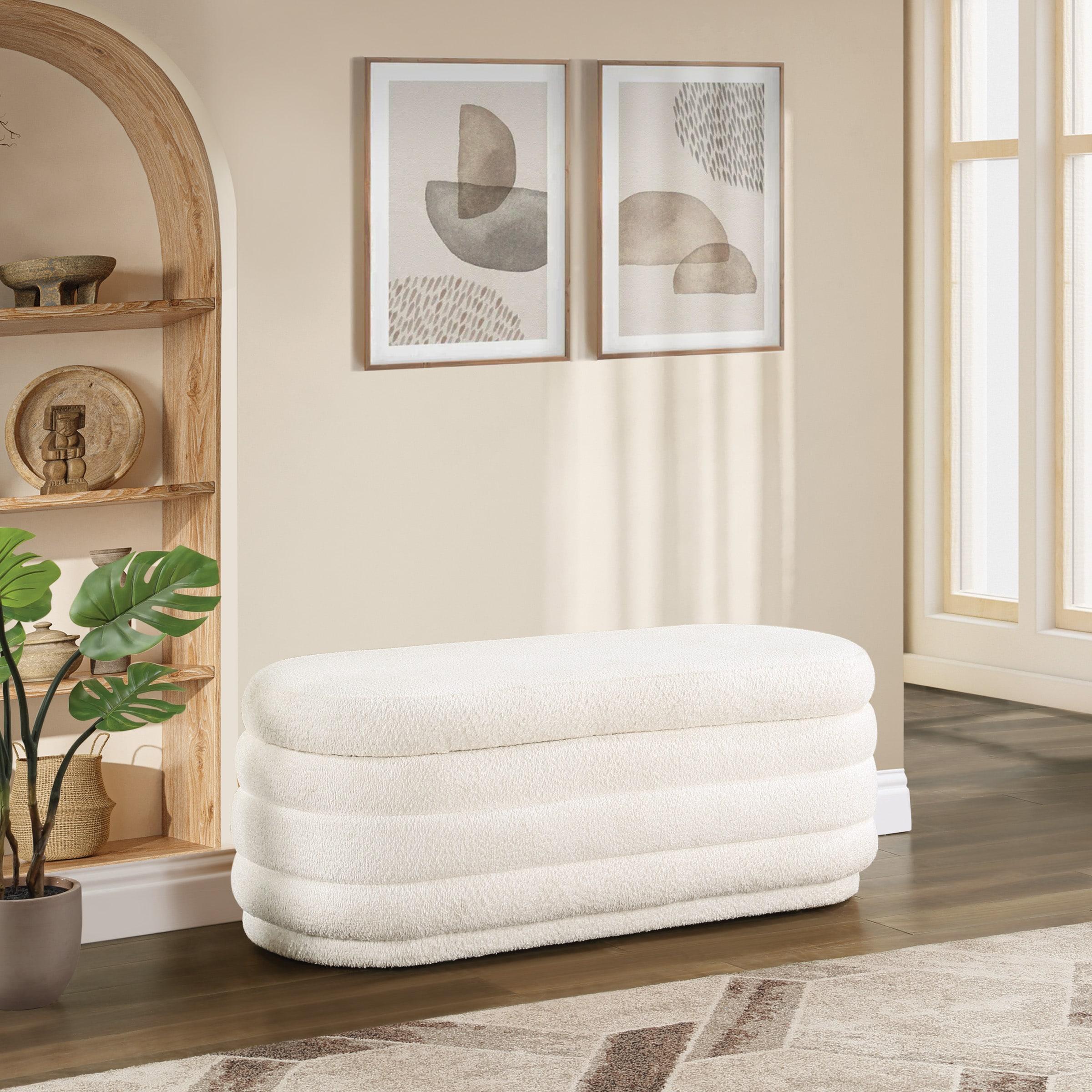 Clifford Storage Bench- White Fabric Snow Sherpa