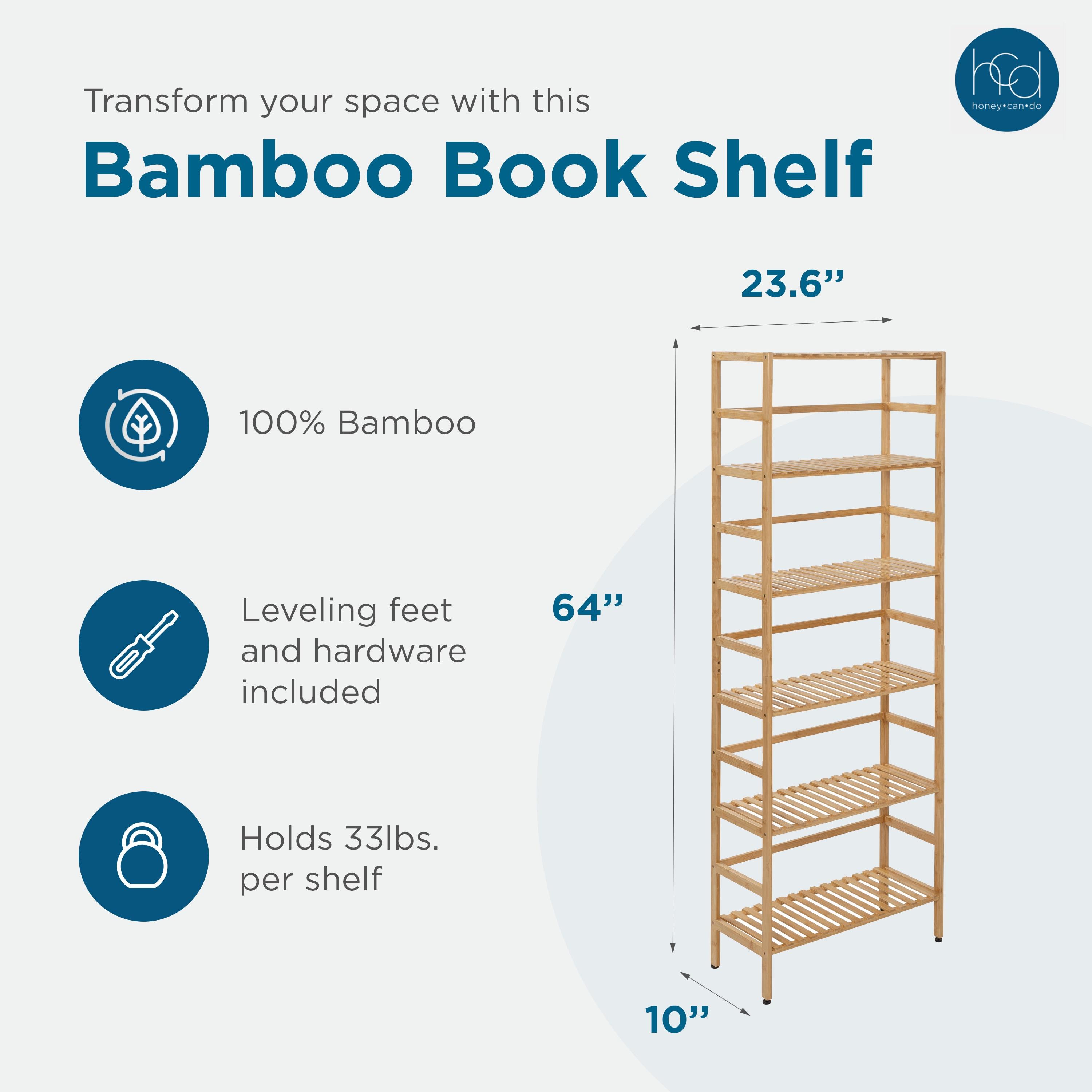 Honey-Can-Do 64" H 6-Tier Bamboo Storage Shelves, Natural, Holds up to 33 lb per Shelf