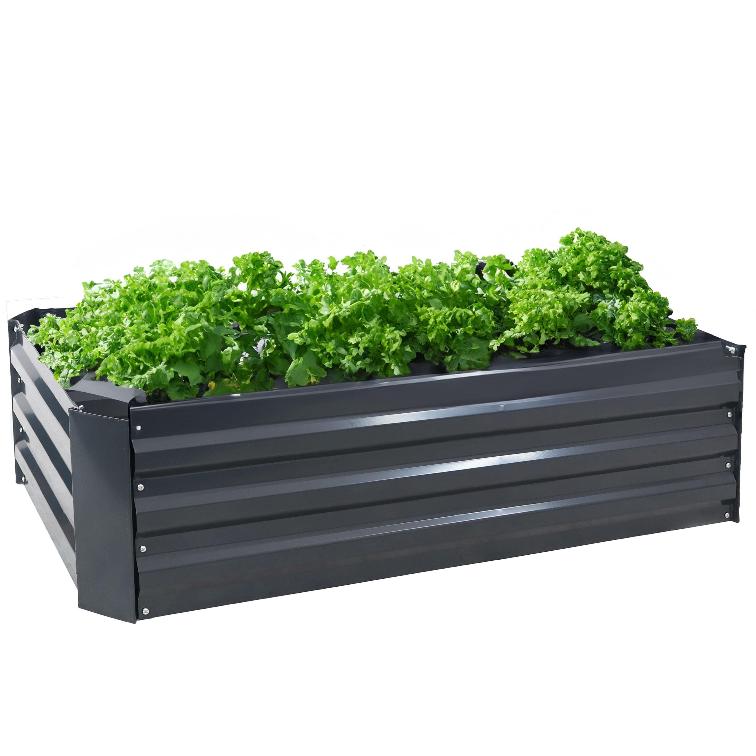 Sunnydaze Hot Dip Galvanized Steel Raised Garden Bed for Plants, Vegetables, and Flowers - 48" L x 11.75" H - Dark Gray