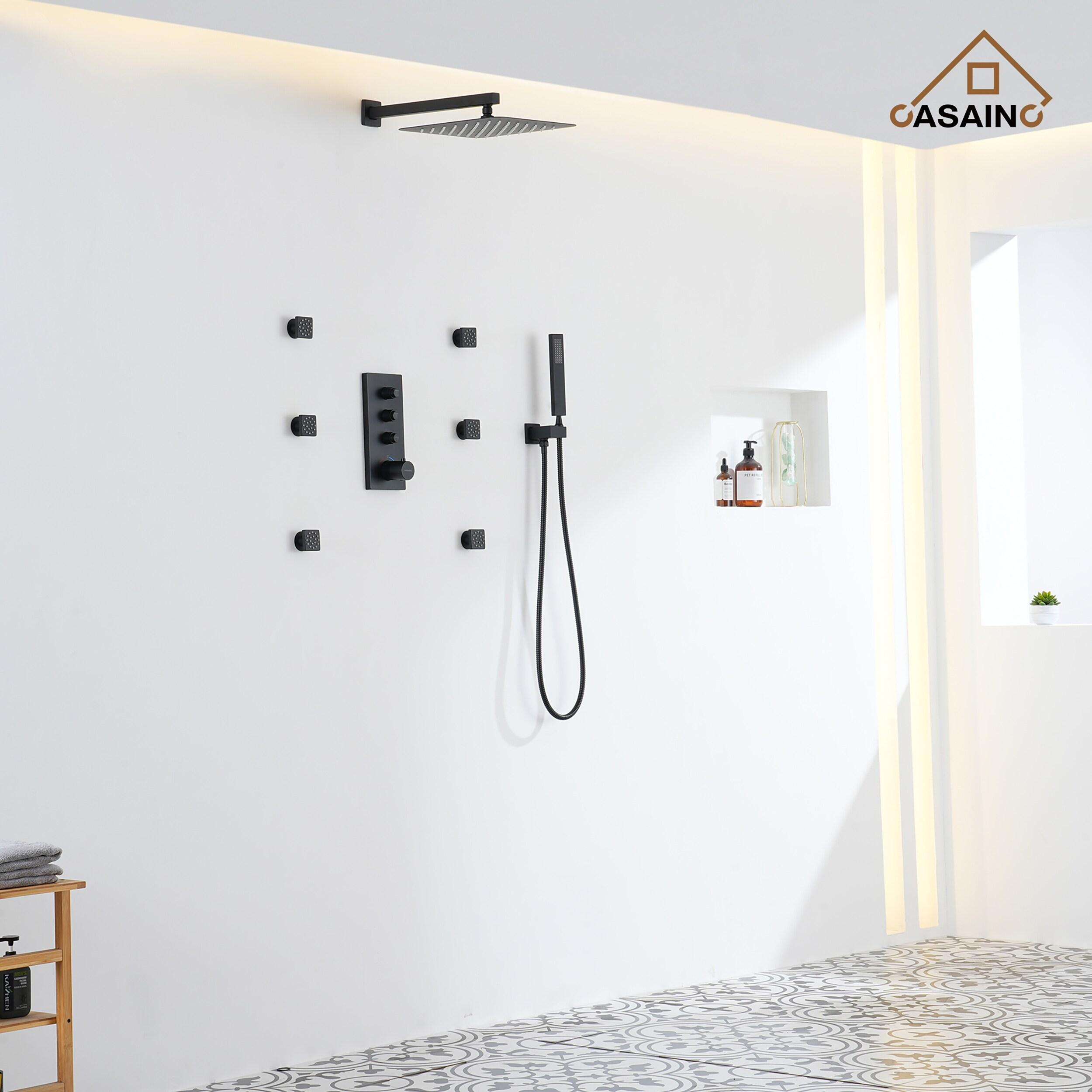 3 Functions 12 Inch Wall Mount Thermostatic Shower System with 6 Body Jets