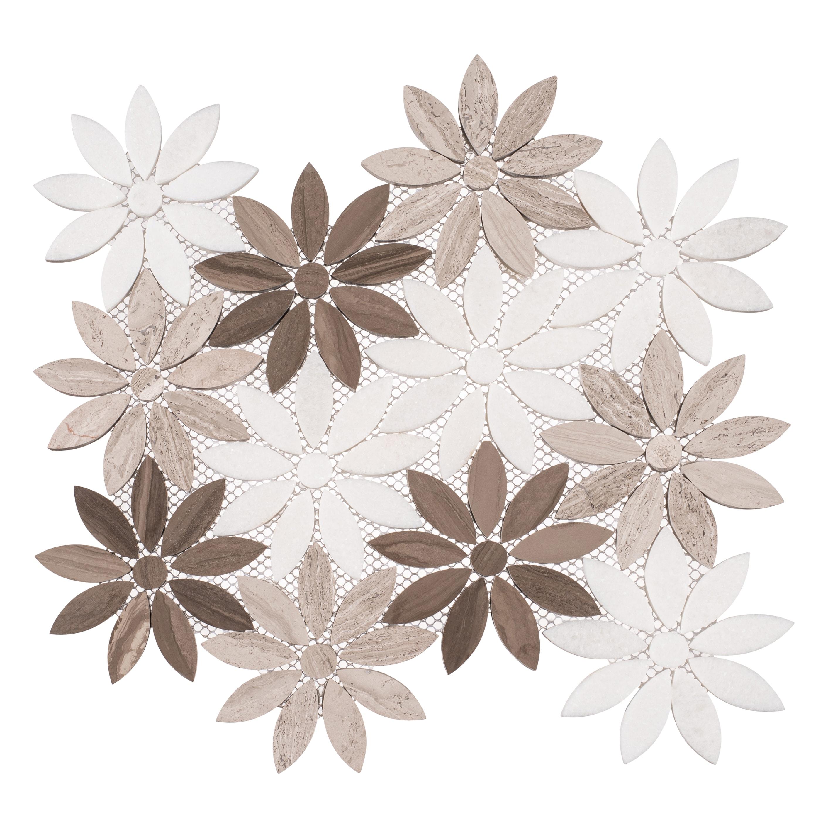 Fresh Vloom Brown/White Floral Pattern Smooth Matte Natural Stone Mosaic Tile (Sample)