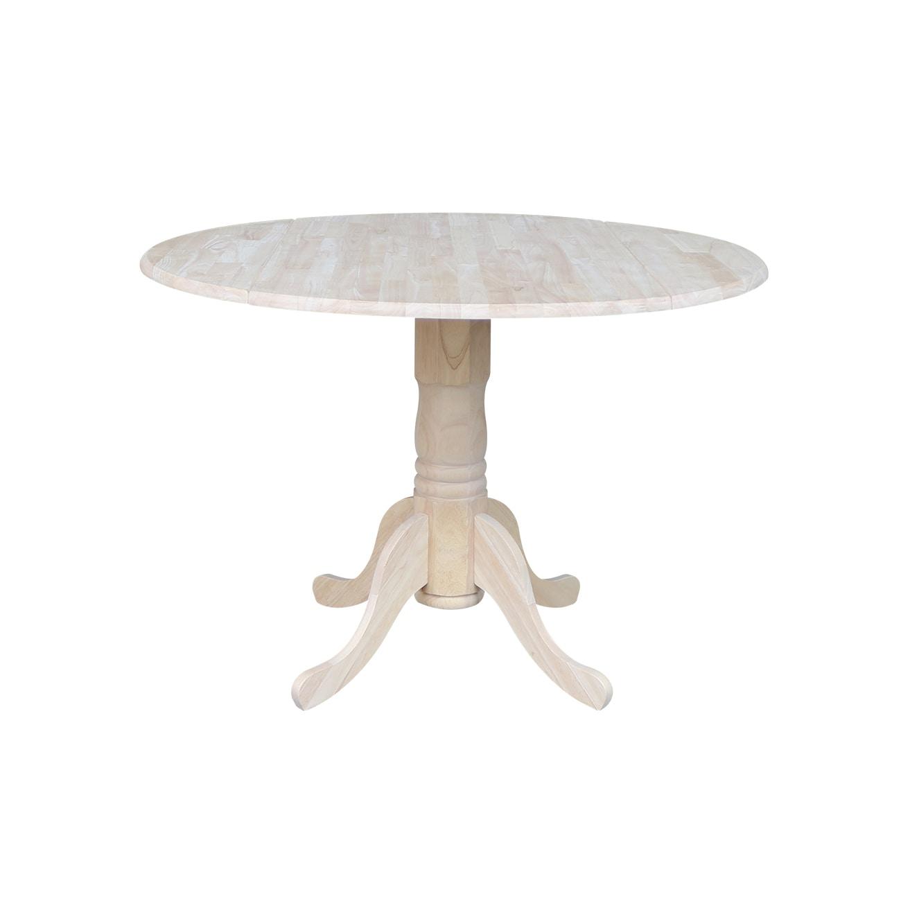 42" Mason Round Dual Dining Table Unfinished - International Concepts: Parawood, Drop Leaves