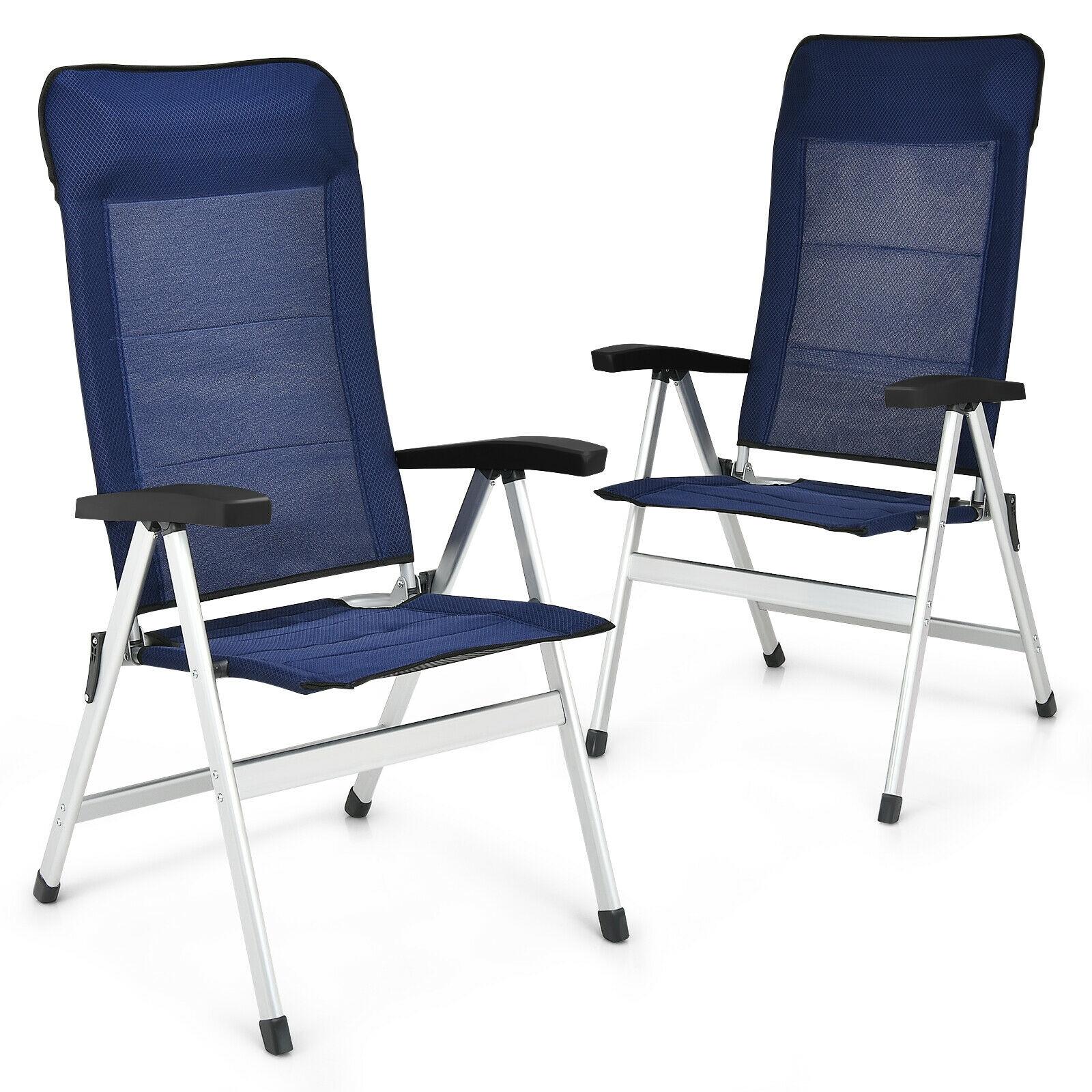 Giantex Set of 2 Patio Chairs, Folding Outdoor Chairs, High Back Recliner with Headrest and Armrests 7 Levels Adjustable Camping Chairs Safe Lock Lawn Chairs Porch Balcony Furniture, Blue