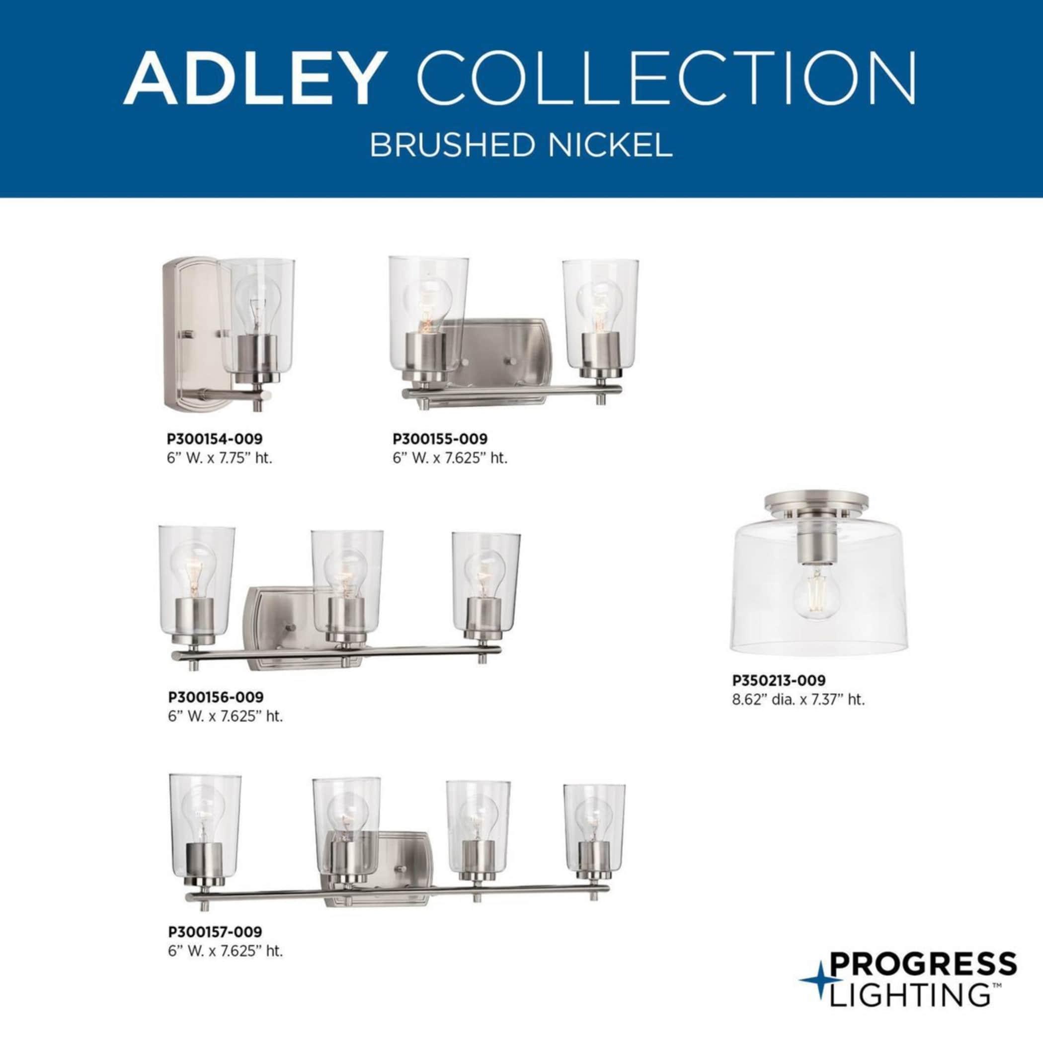 Progress Lighting, Adley Collection, 1-Light Flush Mount, Brushed Nickel, Clear Glass Shade