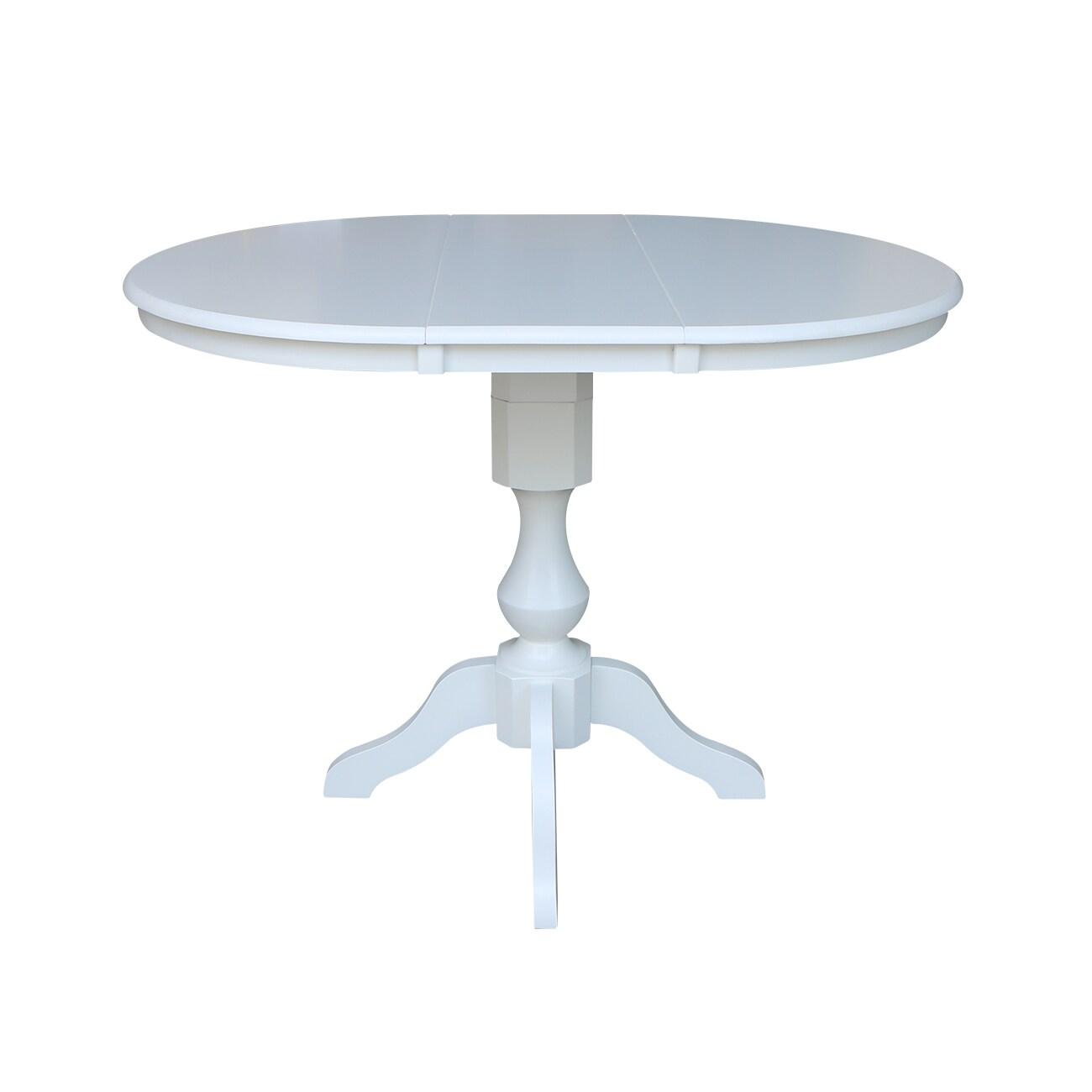 36" Round Top Counter Height Table with 12" Leaf - White