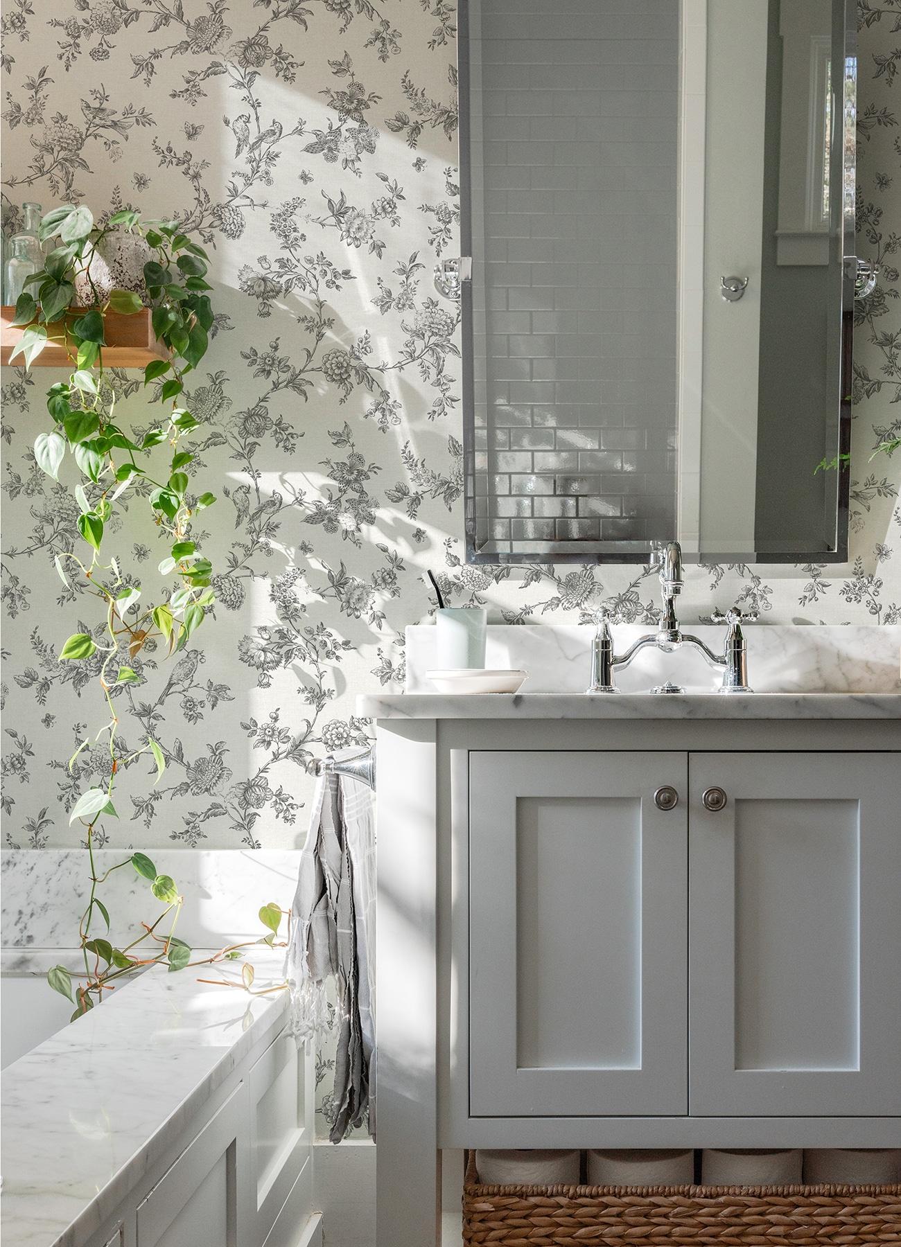 Chesapeake Nightingale Charcoal Floral Trail Wallpaper