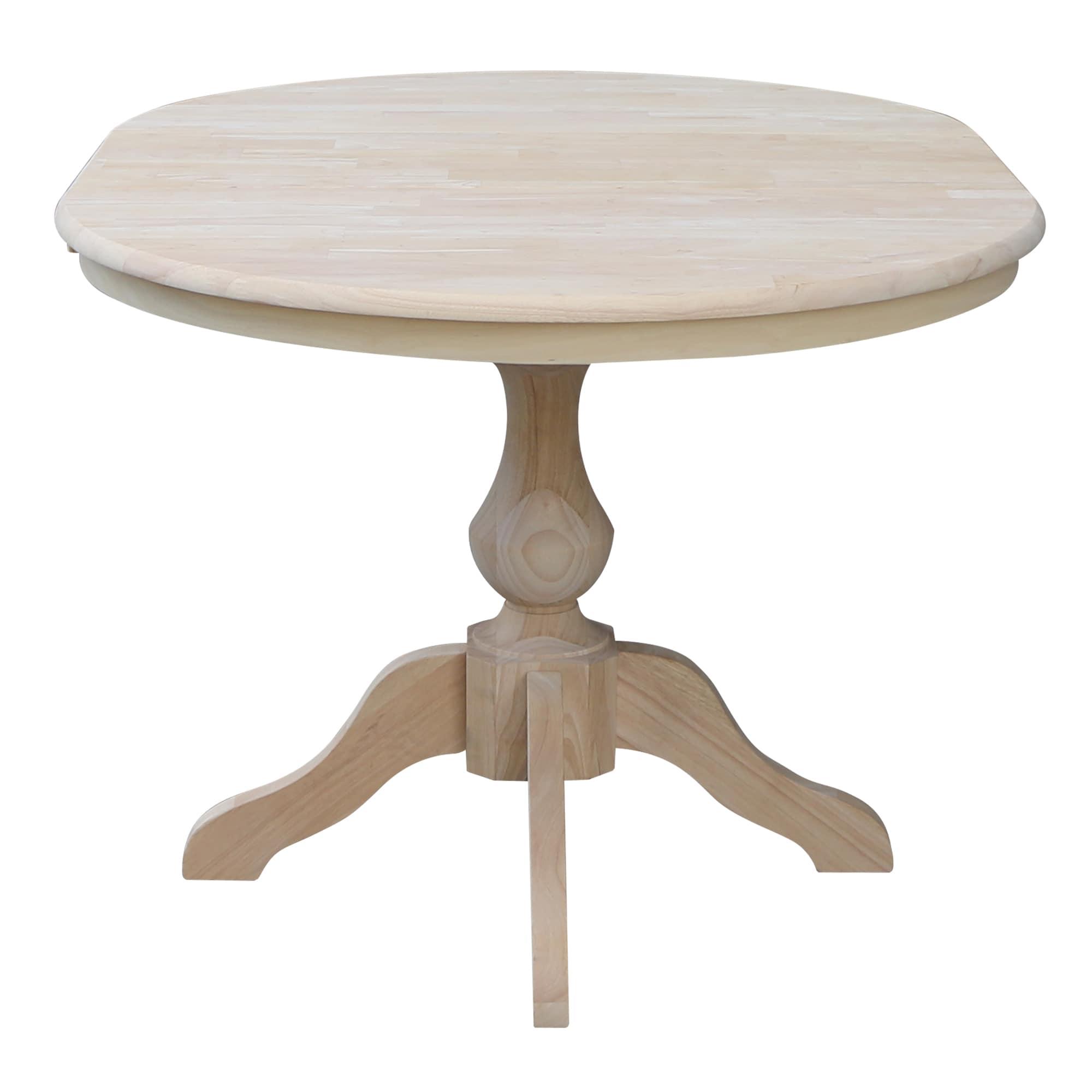 36" Kent Round Top Pedestal Dining Table with 12" Leaf Unfinished - International Concepts: Solid Wood, Expandable
