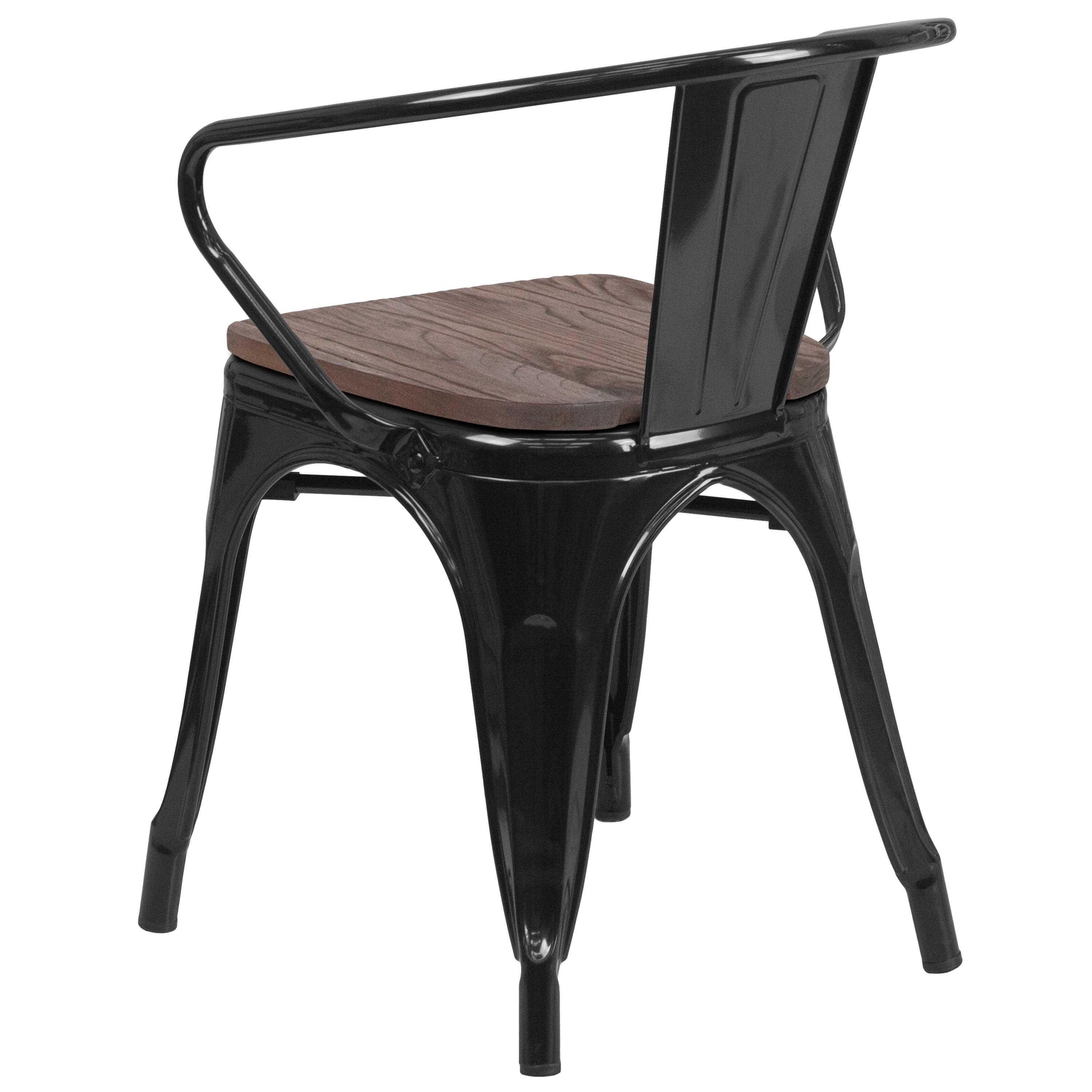 Flash Furniture Black Metal Chair with Wood Seat and Arms