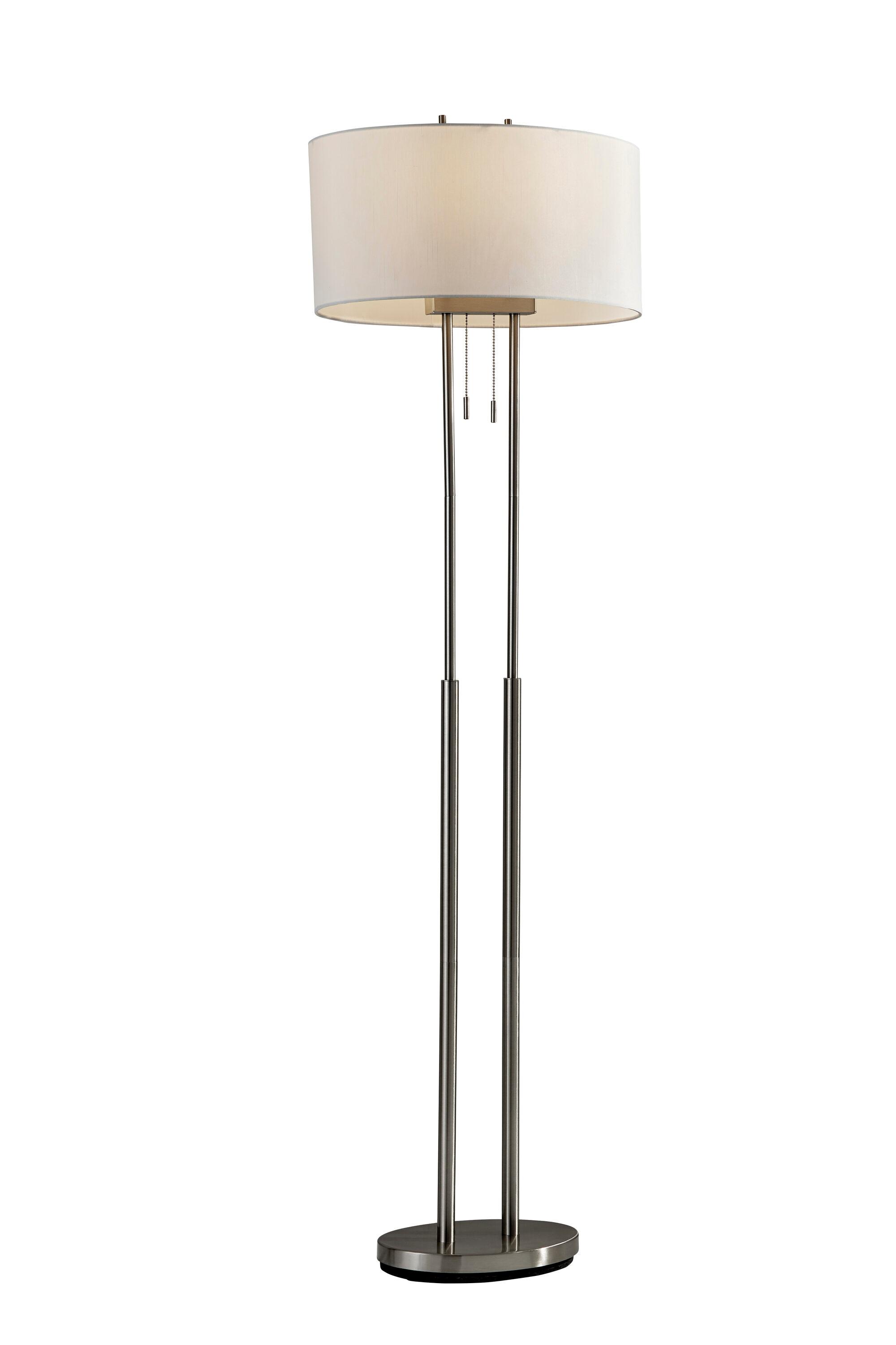 Adesso 62" Duet Floor Lamp Silver/Ivory: Modern Standing Lamp with Pull Chain, ETL Listed, Metal Body