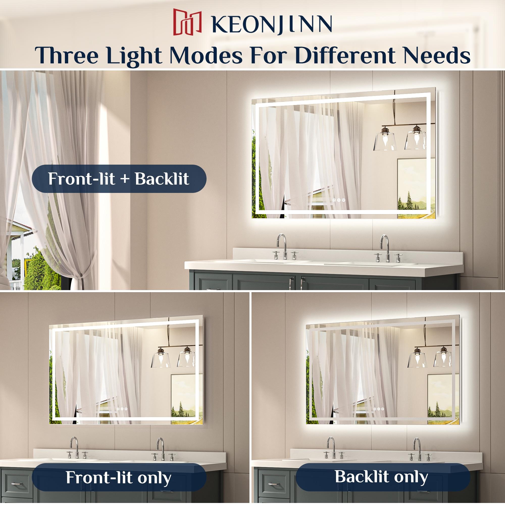 Keonjinn LED Bathroom Vanity Mirror, Front Light & Backlit, 3 Color Temperatures, Anti Fog, Double Lights Strips, 24"x32"
