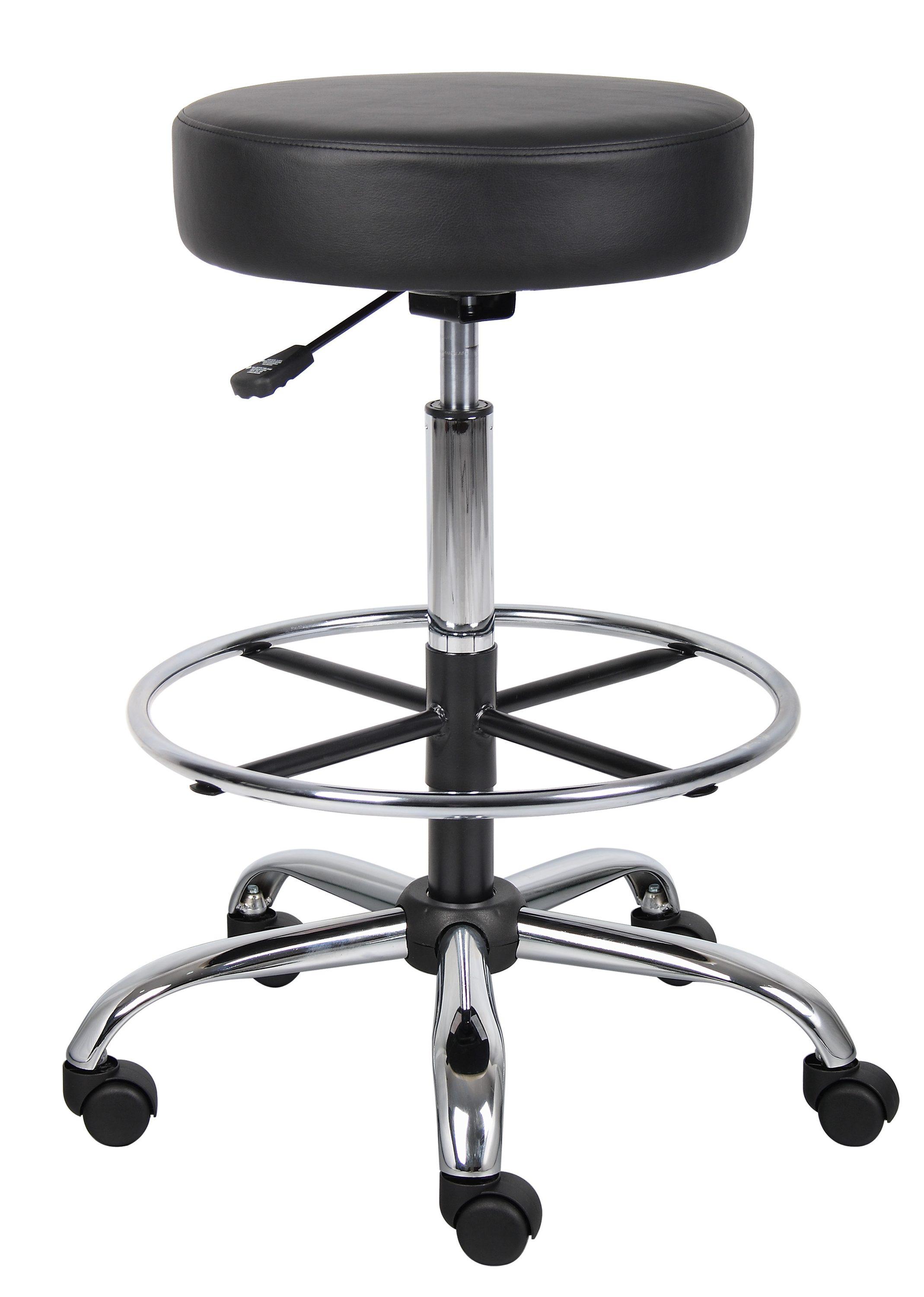 Medical/Drafting Stool Black - Boss Office Products: Antimicrobial Vinyl, Molded Foam, Adjustable Height, Metal Base, No Assembly Required