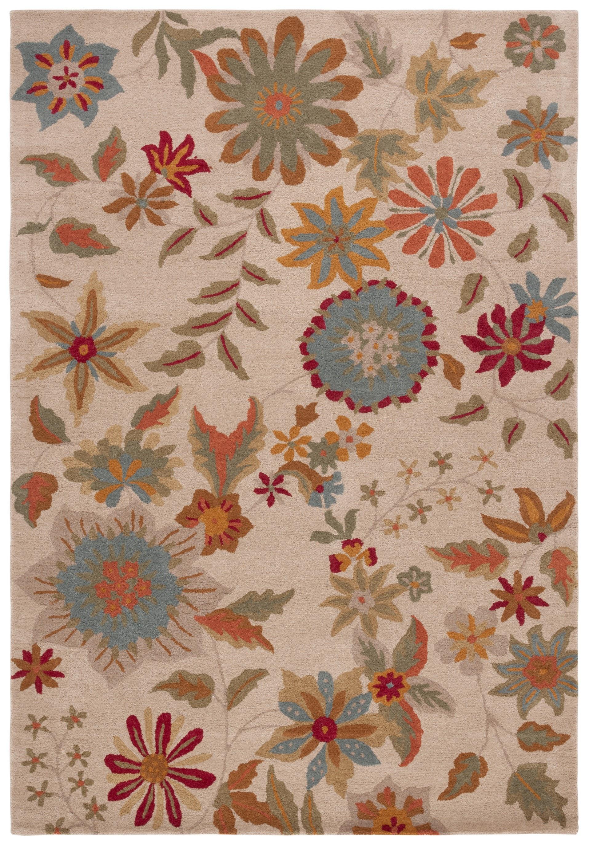 SAFAVIEH Soho Peronel Floral Wool Area Rug, Ivory/Sage, 6' x 9'