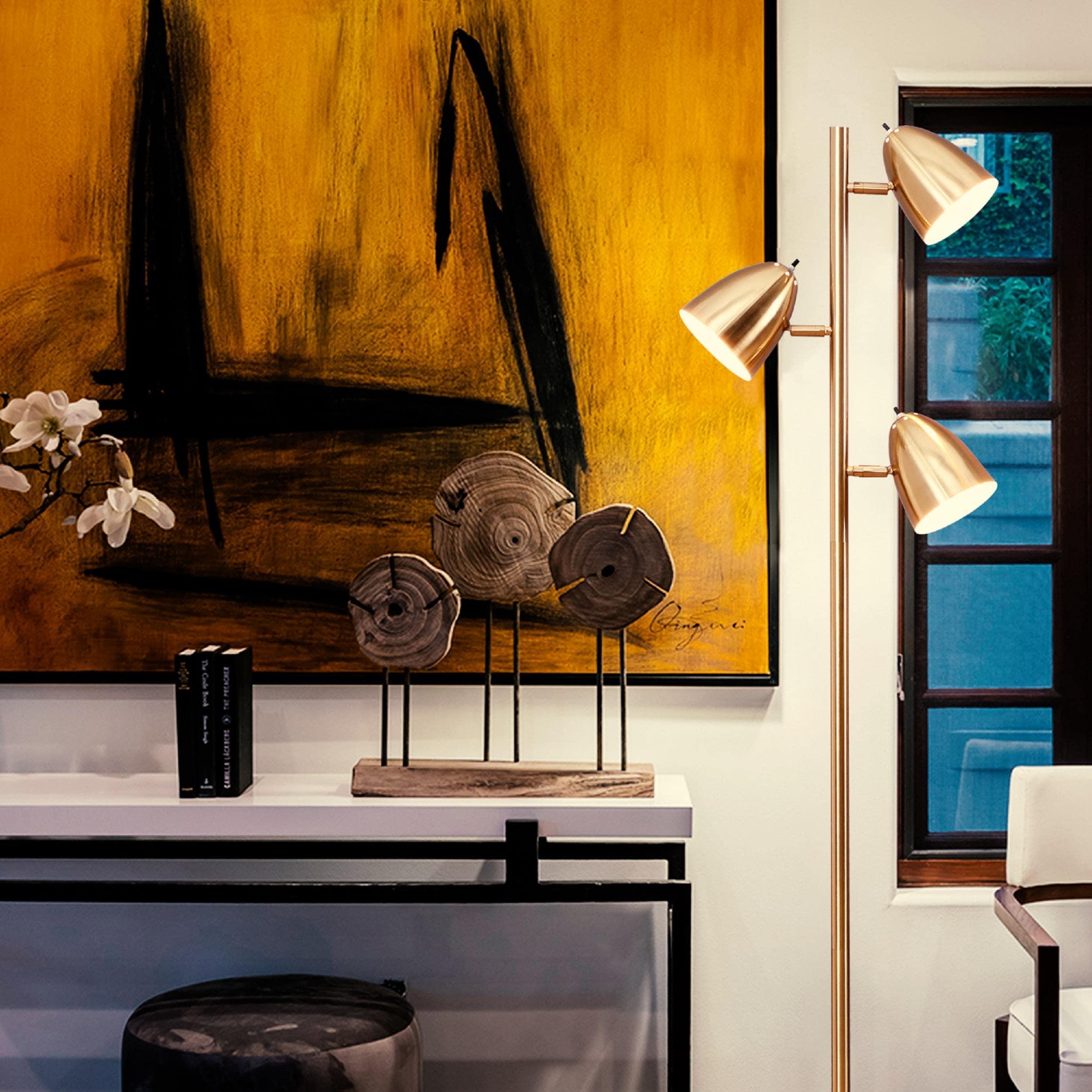 Brightech Jacob 64" Modern 3-Light Adjustable LED Floor Lamp with Gold Brass Finish and Metal Cone Shades, Bulbs Included