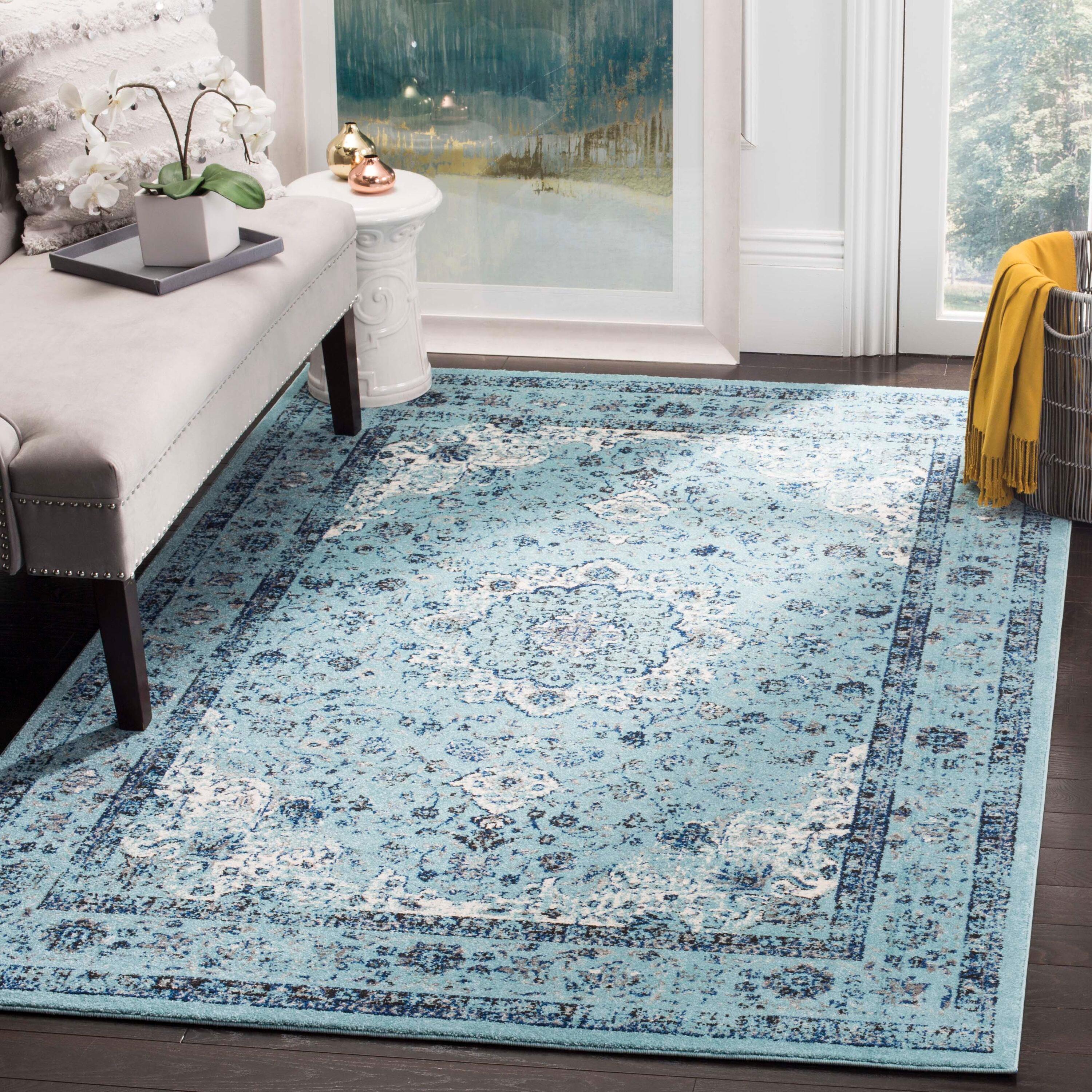 Evoke EVK220 Power Loomed Area Rug - Light Blue/Light Blue - 6'7"x9' - Safavieh.