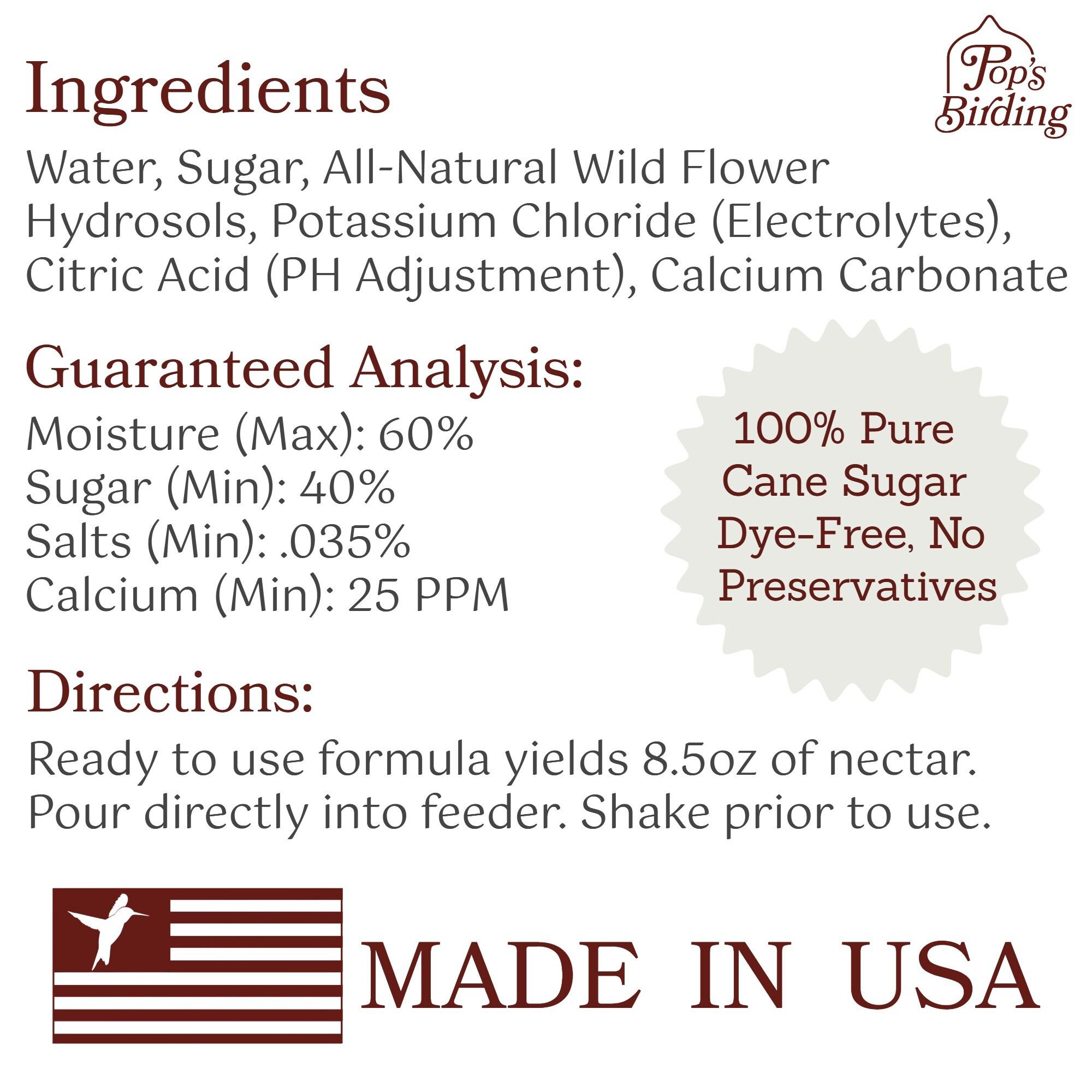 POP’S Nectarade Hummingbird Nectar Concentrate - Delicious & Sweet Hummingbird Food Made in The USA - Natural Ingredients & Dye Free(Ready to Use, All Natural Clear Formula, 8.5 oz)