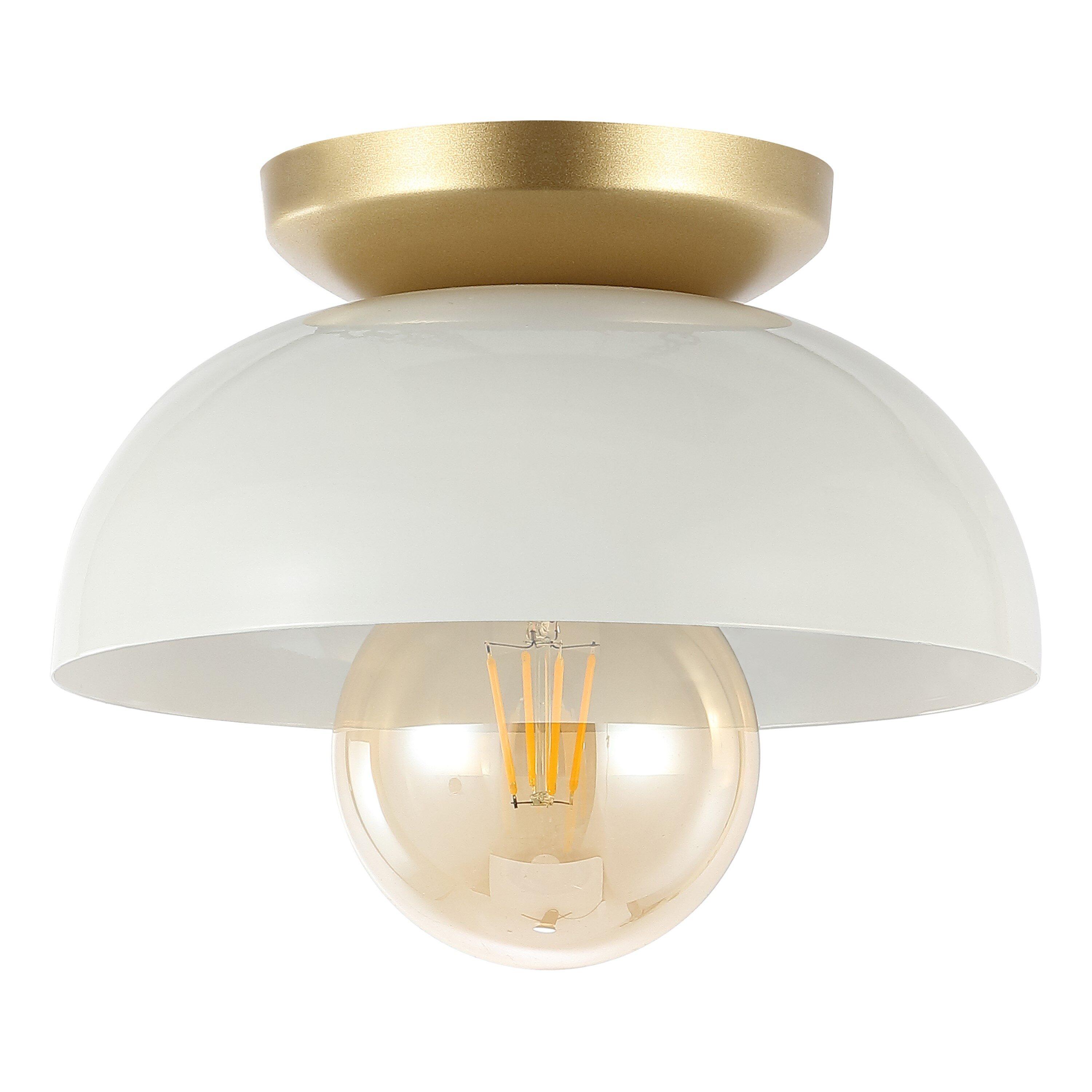 Paulina 8.5" 1-Light Classic Industrial Iron LED Flush Mount, White/Gold Painting