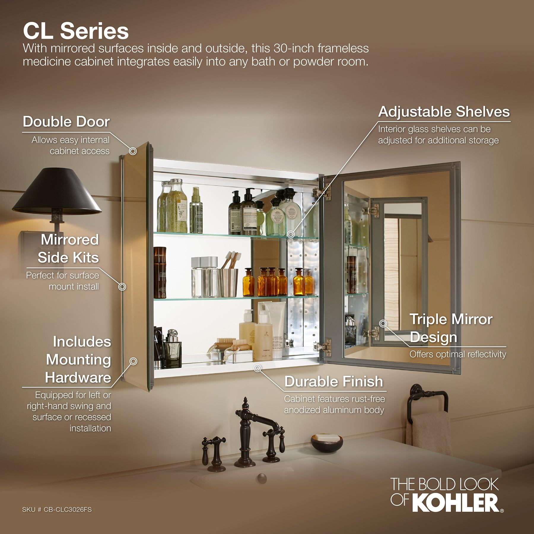 CLC Aluminum Two-Door Medicine Cabinet With Mirrored Doors, Beveled Edges