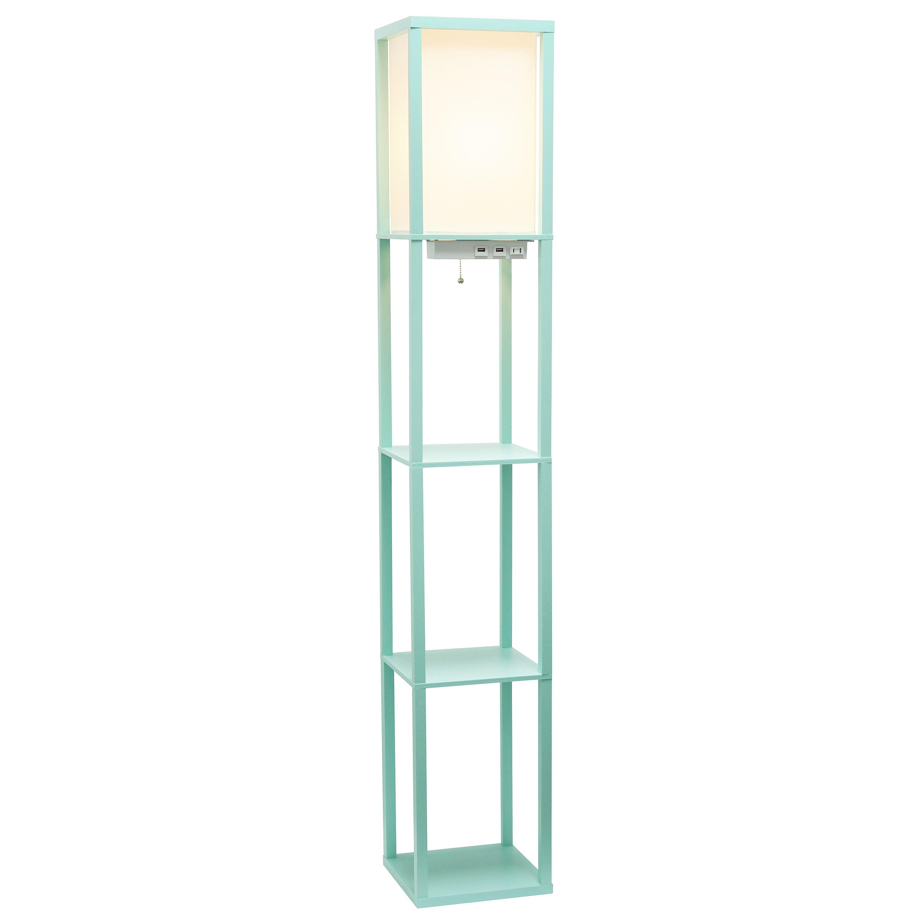Creekwood Home Classix 62.5" 3-Tier Storage Floor Lamp with Charging Ports and Outlet Aqua Green