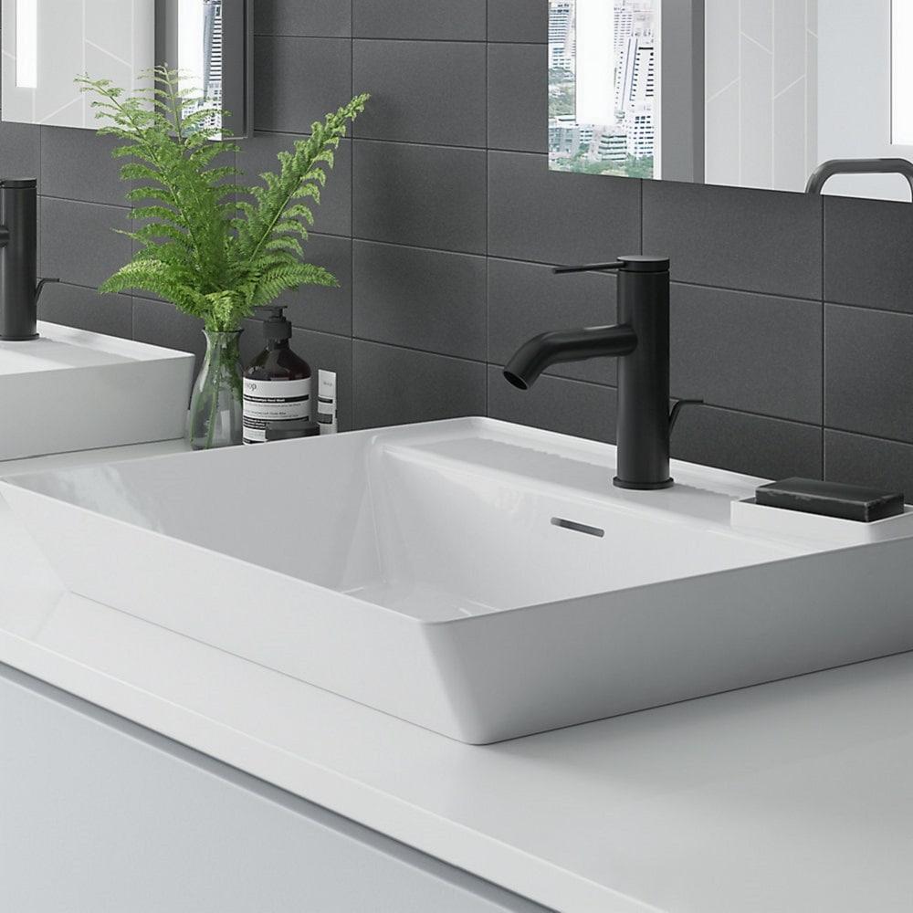 White Ceramic Rectangular Vessel Bathroom Sink