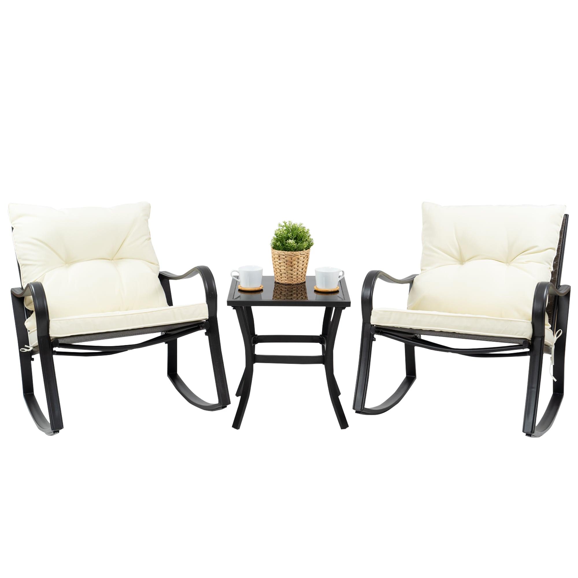 Mercury Row® Preciado 3 Piece Outdoor Patio Set With Cushions-Rocking Chair for Balcony, Lawn and Porch