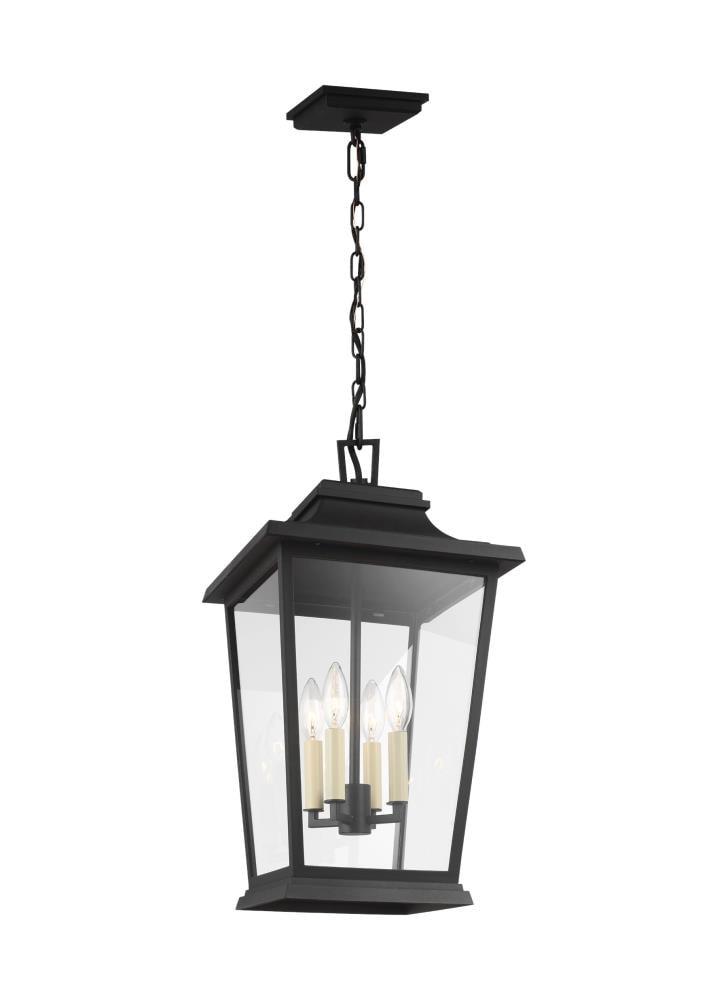 Warren Textured Black Clear Glass 4-Light Outdoor Pendant