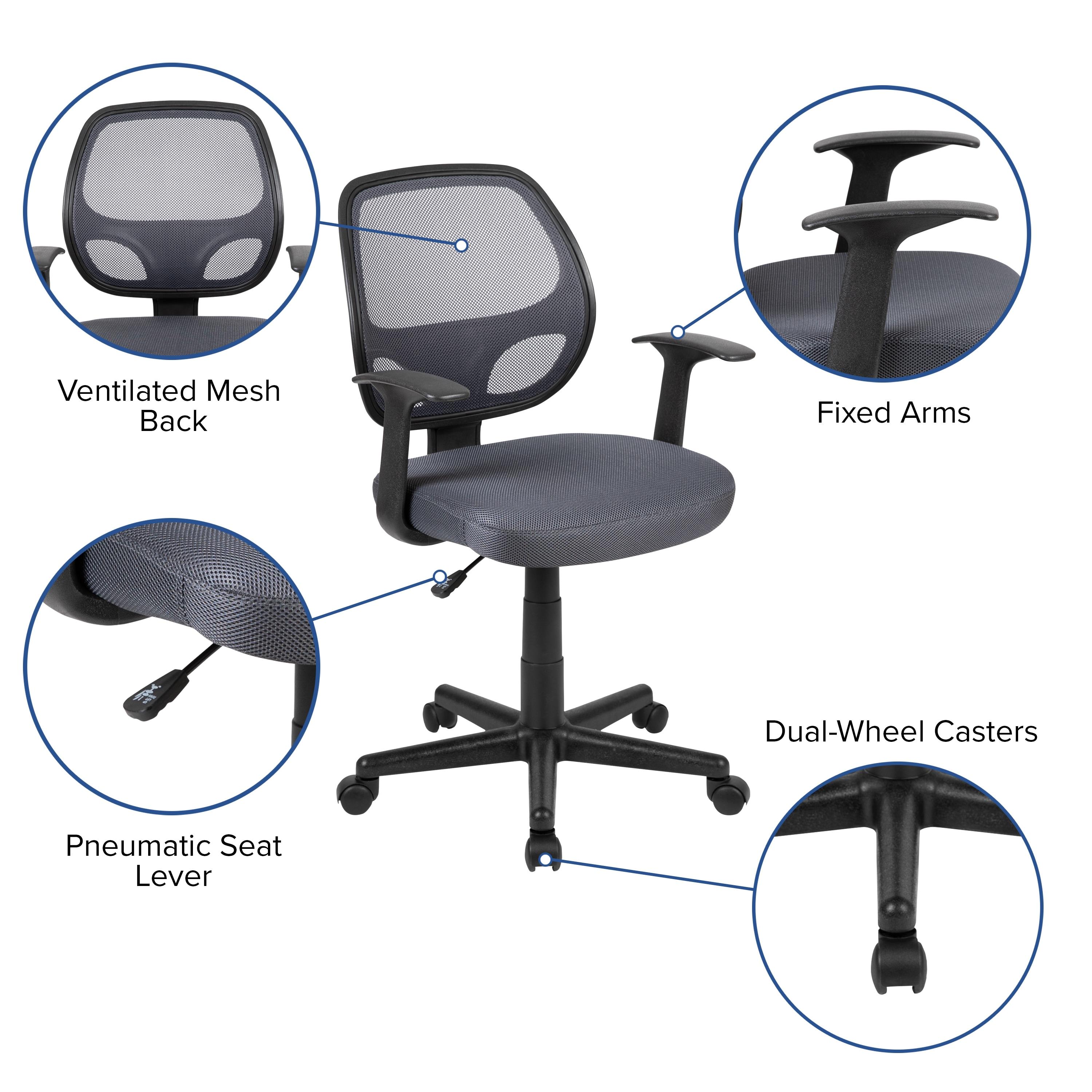 Mid-Back Mesh Swivel Ergonomic Task Office Chair - Arms