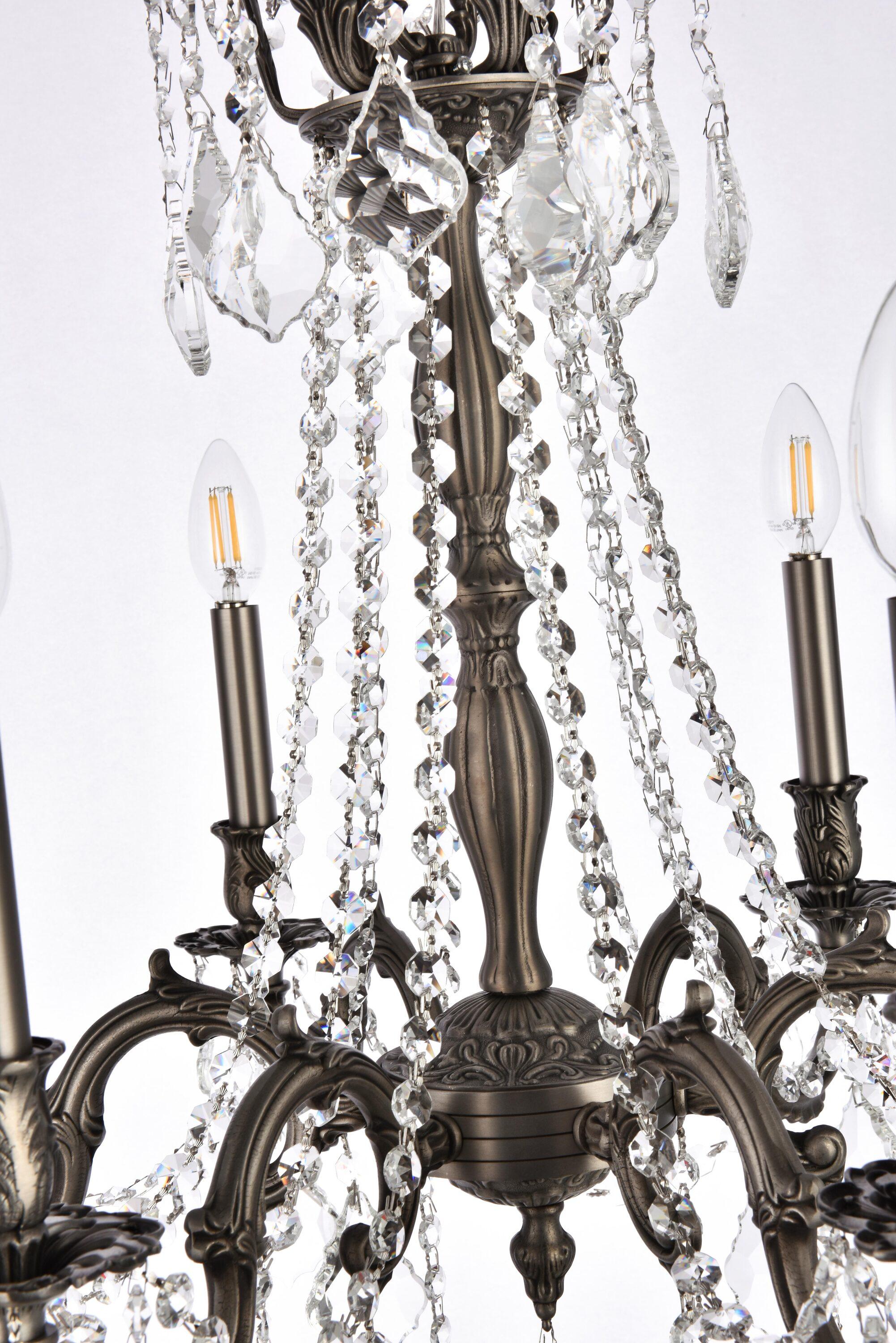 Home Decorative Brass Rosalia 6 Light Pewter Chandelier Royal Cut Crystal