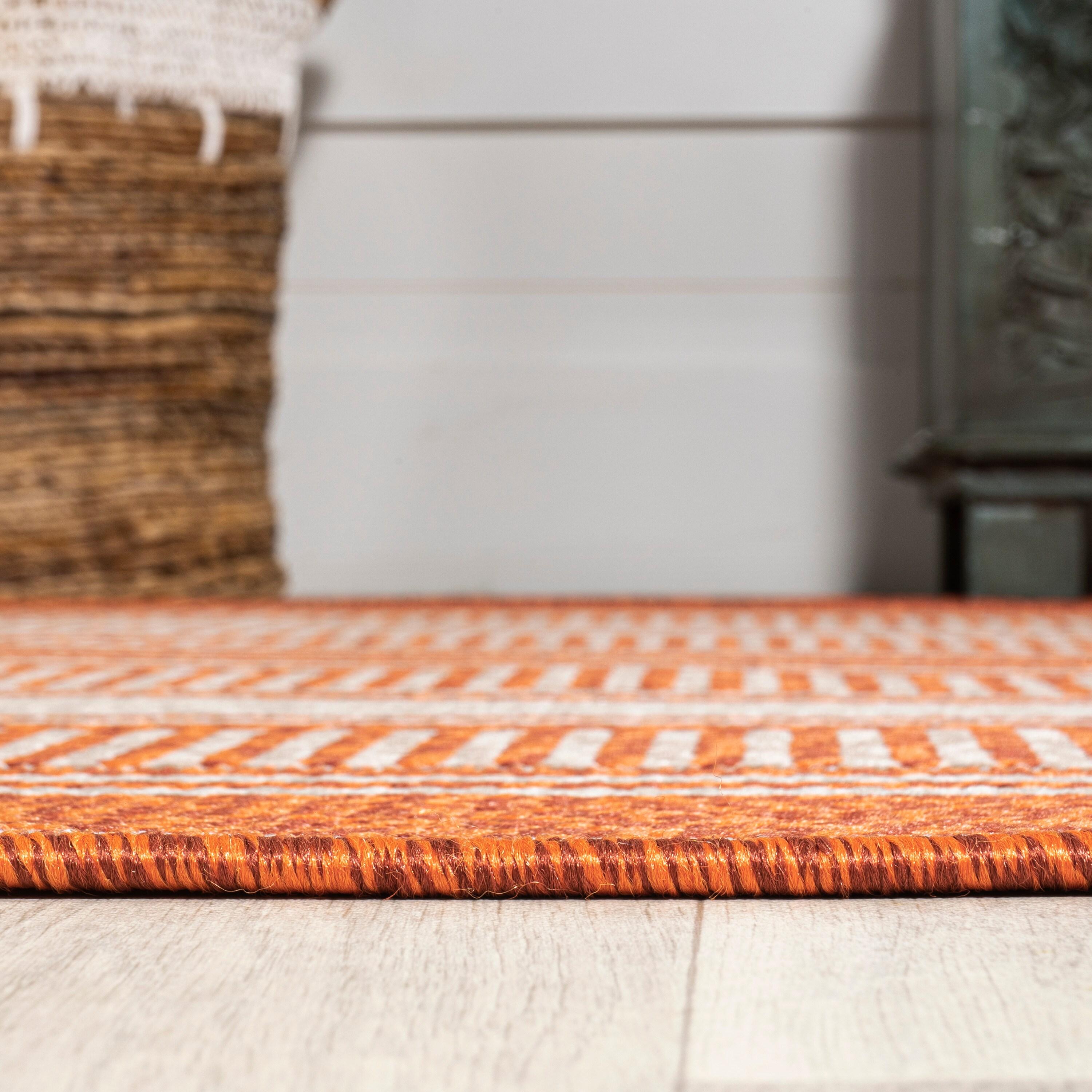 5' x 8' Haynes Modern Double Stripe Indoor/Outdoor Area Rug, Orange/Cream - JONATHAN Y