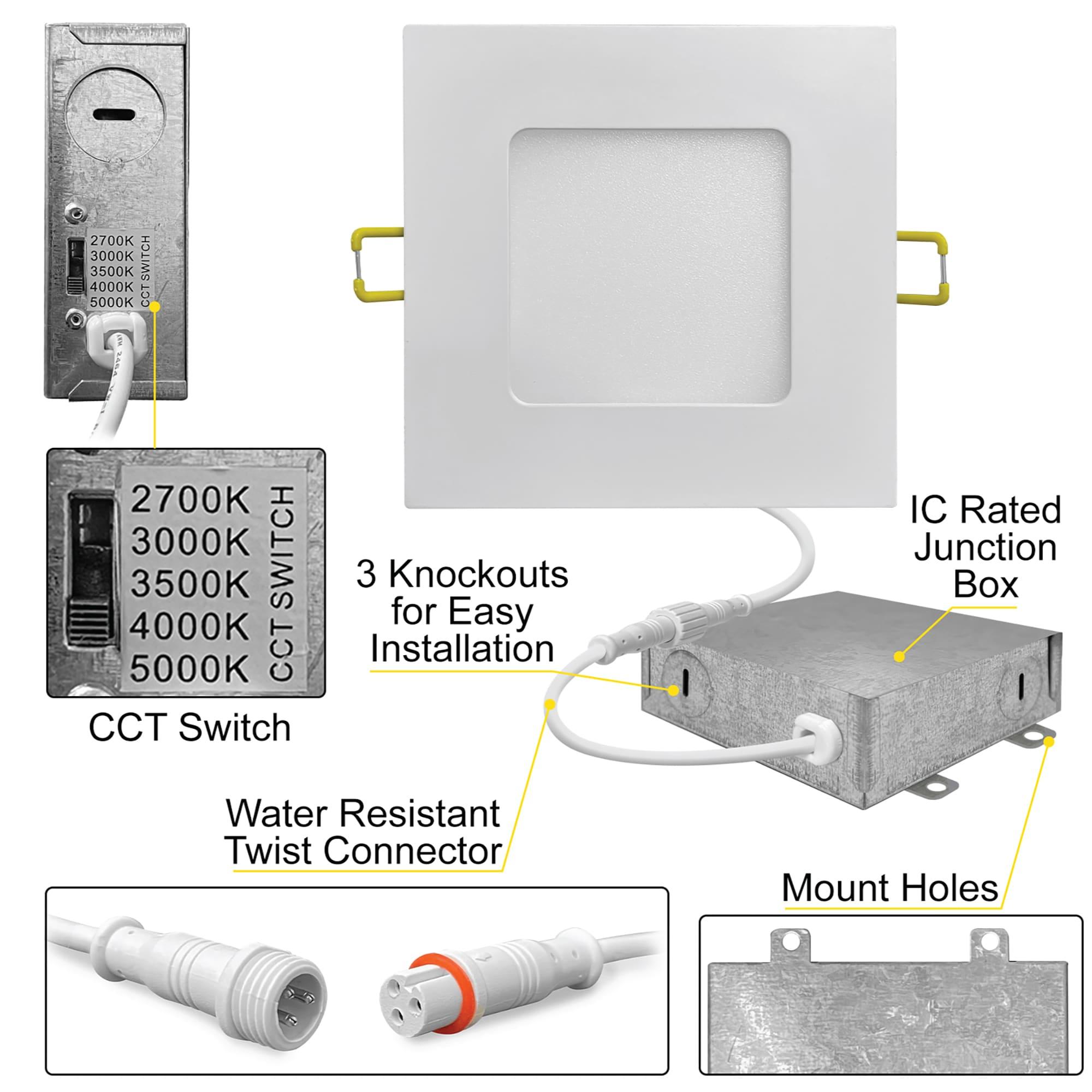 4 in. Slim Canless Square LED Recessed Light 12W 5CCT Dimmable IC Rated 550LM Black Trim 12PK