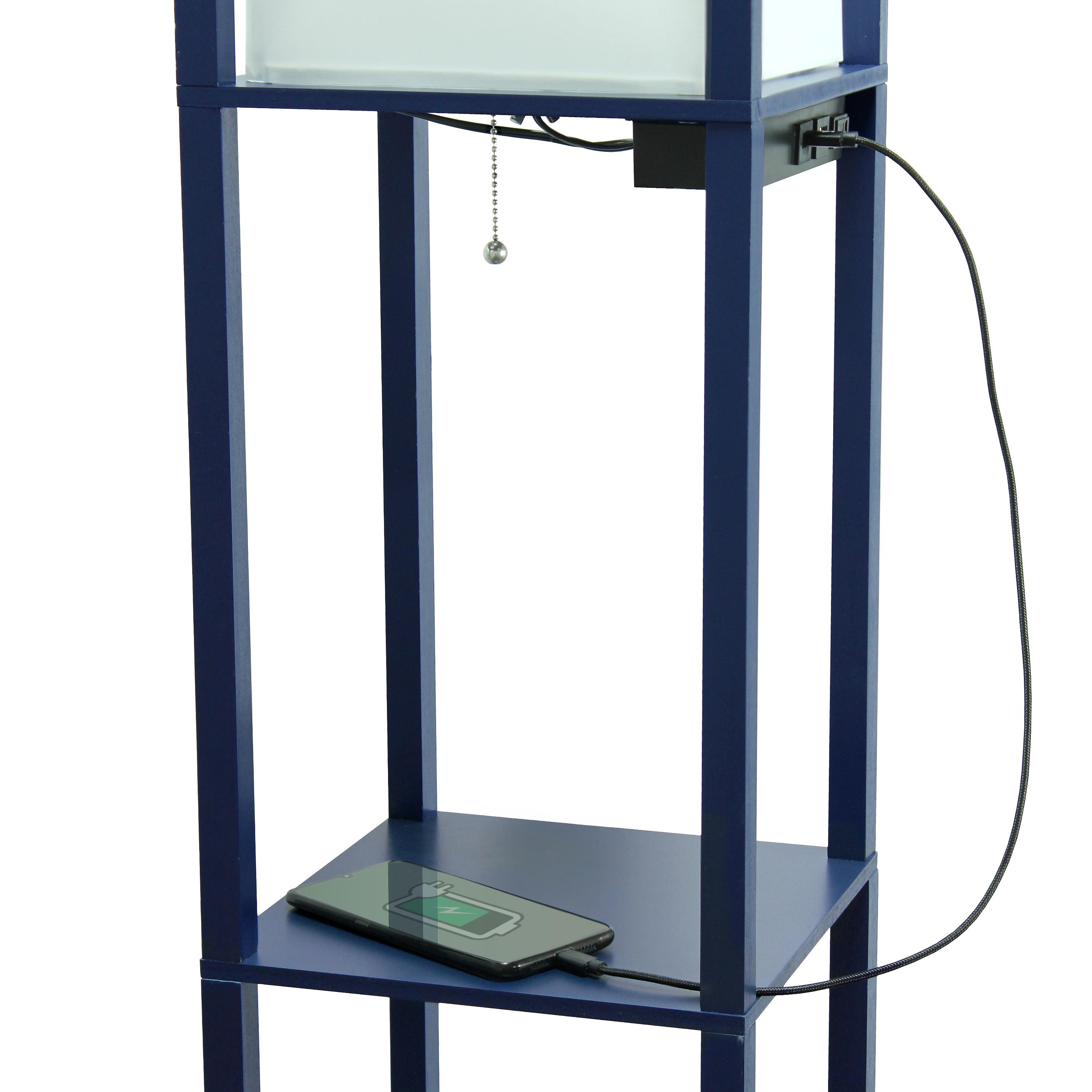 Creekwood Home Classix 62.5" 3-Tier Storage Floor Lamp with Charging Ports and Outlet Navy Blue