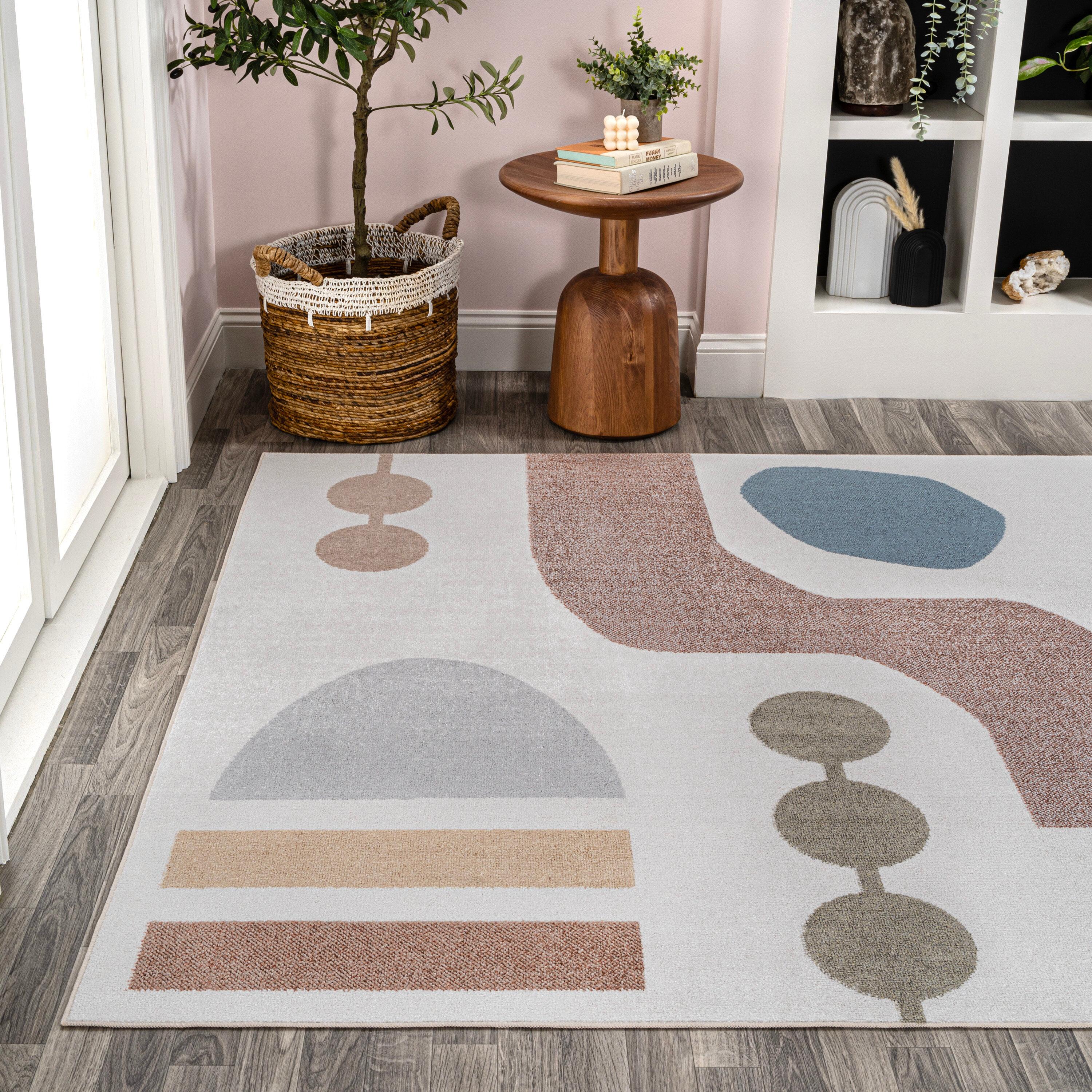 JONATHAN Y Riley Abstract Coastal Kids & Novelty Machine-Washable Cream/Multi 5 ft. x 8 ft. Area Rug