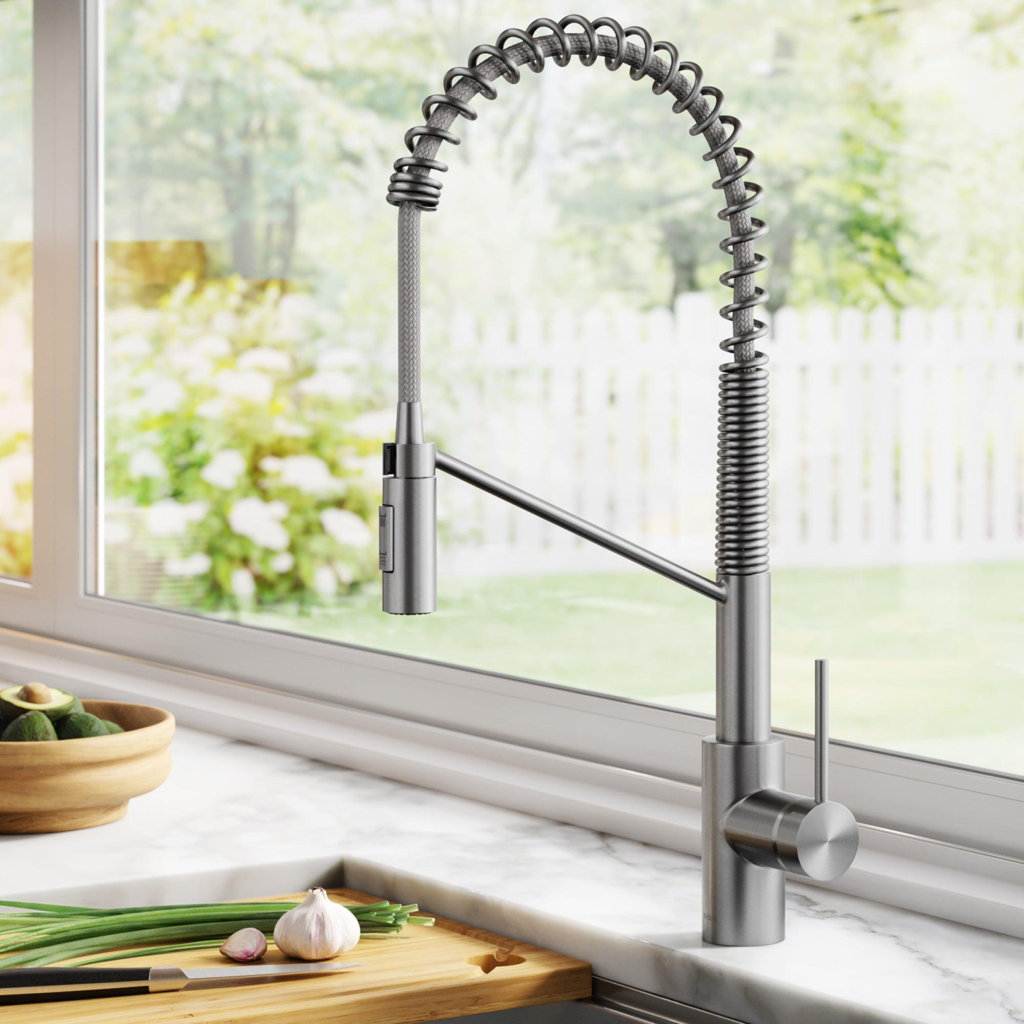 KRAUS Oletto Commercial Style Single Handle Pull Down Kitchen Faucet with QuickDock Top Mount Installation Assembly