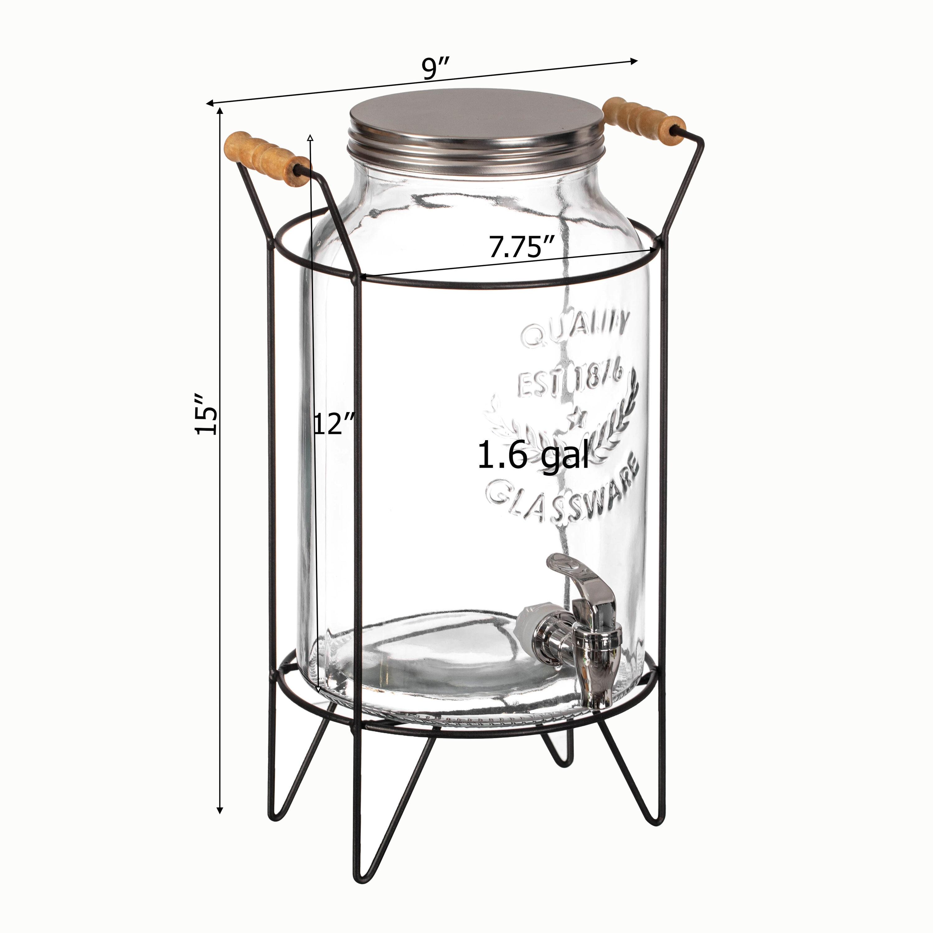 Basicwise Basicwise 1.6-gallon Glass Drink Dispenser With Stainless Steel Spigot – Water And Juice Container, Lemonade Stand, Beverage Dispenser For Parties, Weddings, Birthdays, And Family Business Meetings