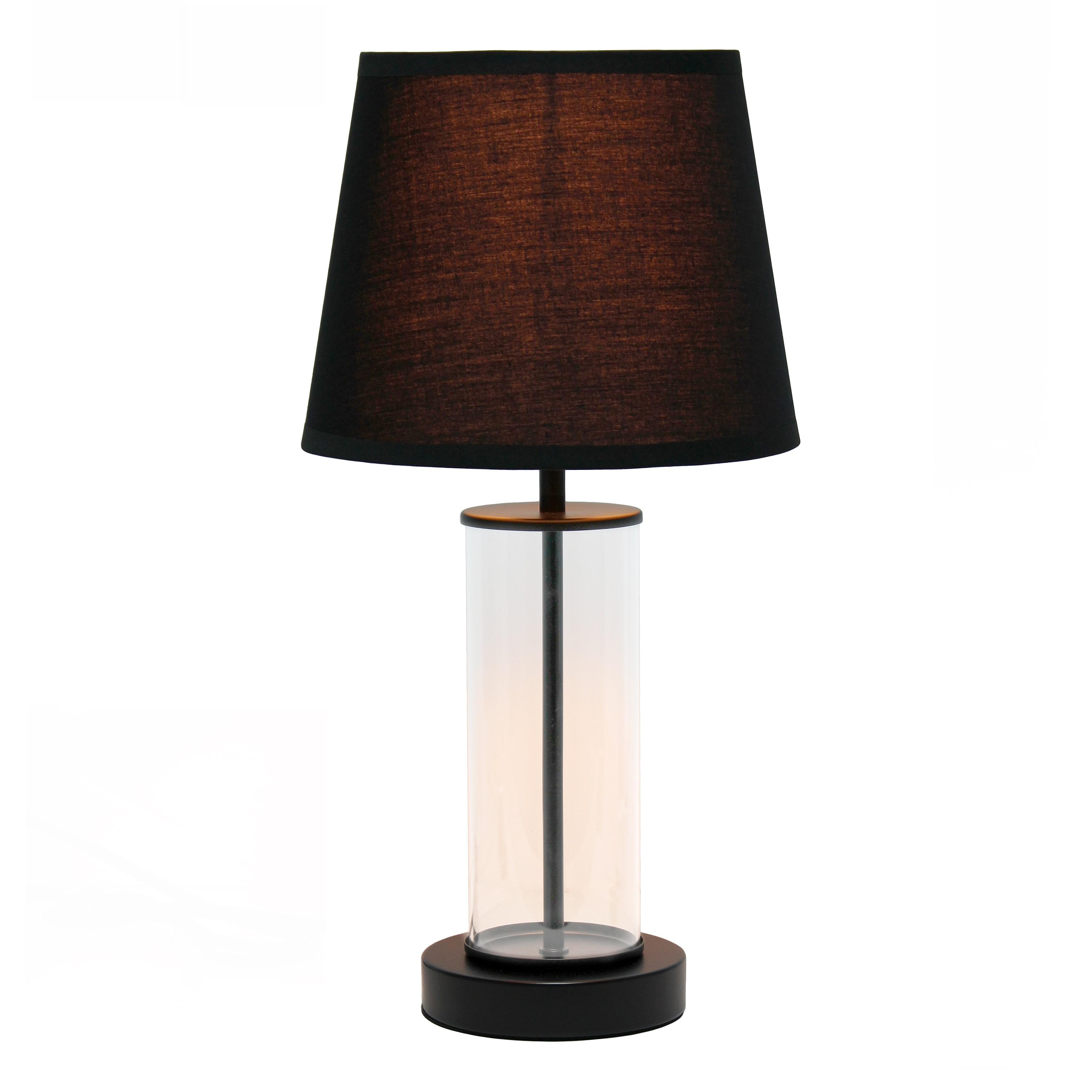 Encased Metal and Clear Glass Table Lamp with Fabric Shade Matte Black - Simple Designs: ETL Listed, Inline Switch, No Assembly Required