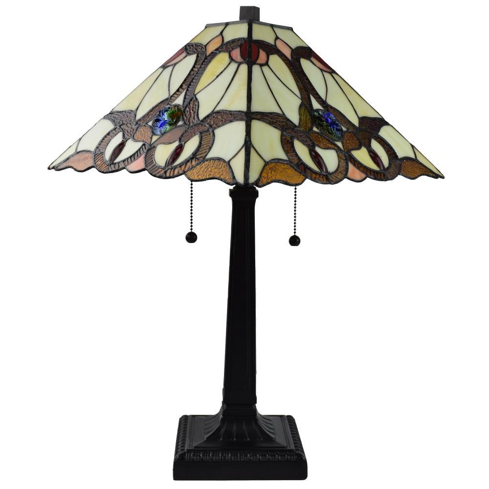 Amora Lighting Tiffany Style Table Lamp Mission 23" Tall Stained Glass Tan Decor Night Stand Bedroom Handmade Gift AM341TL14