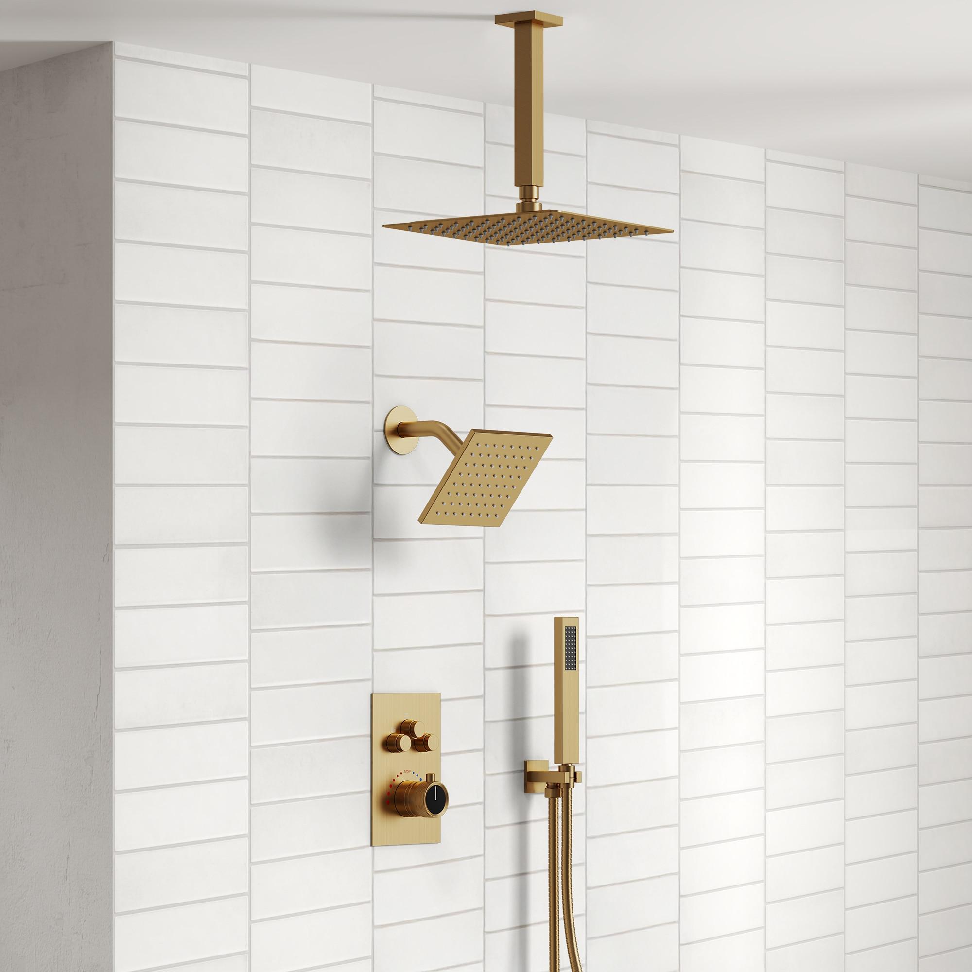 Thermostatic Shower Faucet 16" High-Pressure Triple Showerheads with Rough-In Valve