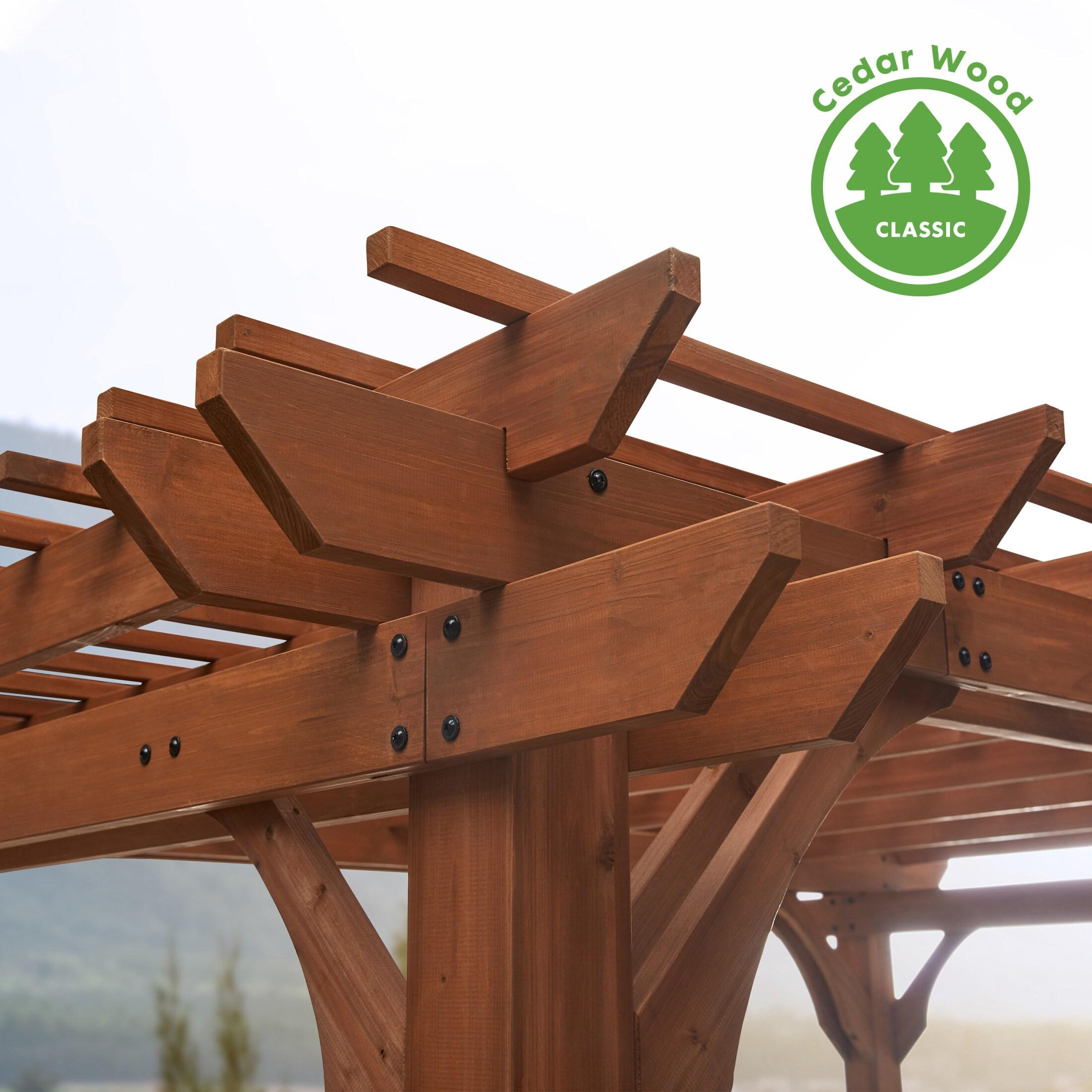 Ashland 14 ft x 10 ft Brown Cedar Wood Outdoor Pergola with Bar