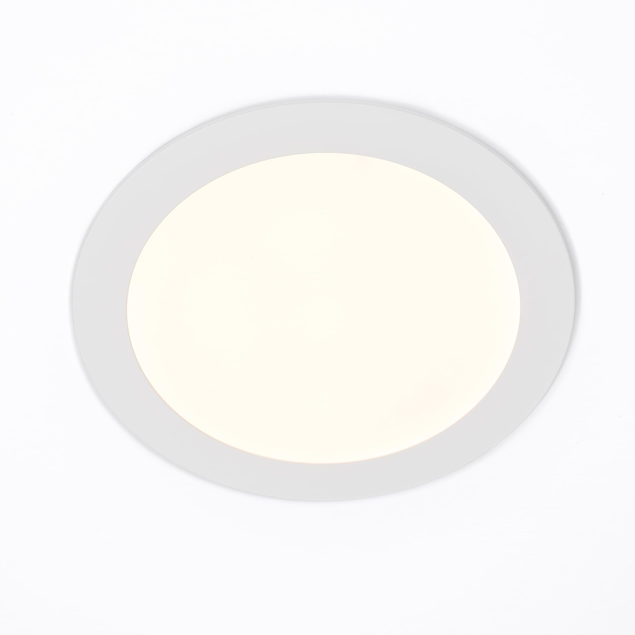 Maxxima 8 in. 5CCT Round Recessed LED Downlight, 1600 Lumens Slim Round Flat Panel Color Selectable 2700K-5000K (2700K/3000K/3500K/4000K/5000K), Dimmable, Canless IC Rated, White Trim, J-Box Included