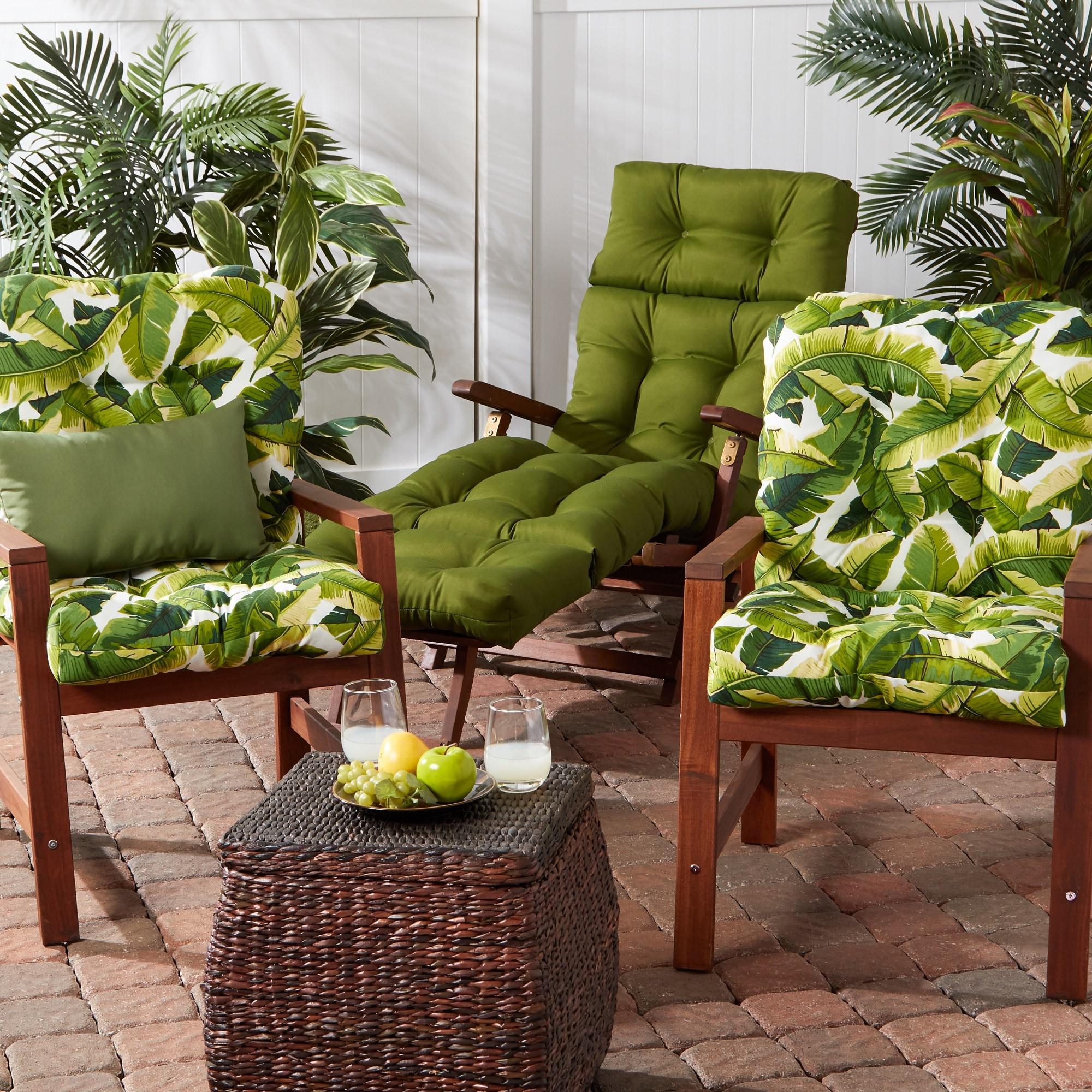 Palm Leaves White 42 x 21 in. Outdoor Tufted Chair Cushion (set of 2) by Greendale Home Fashions