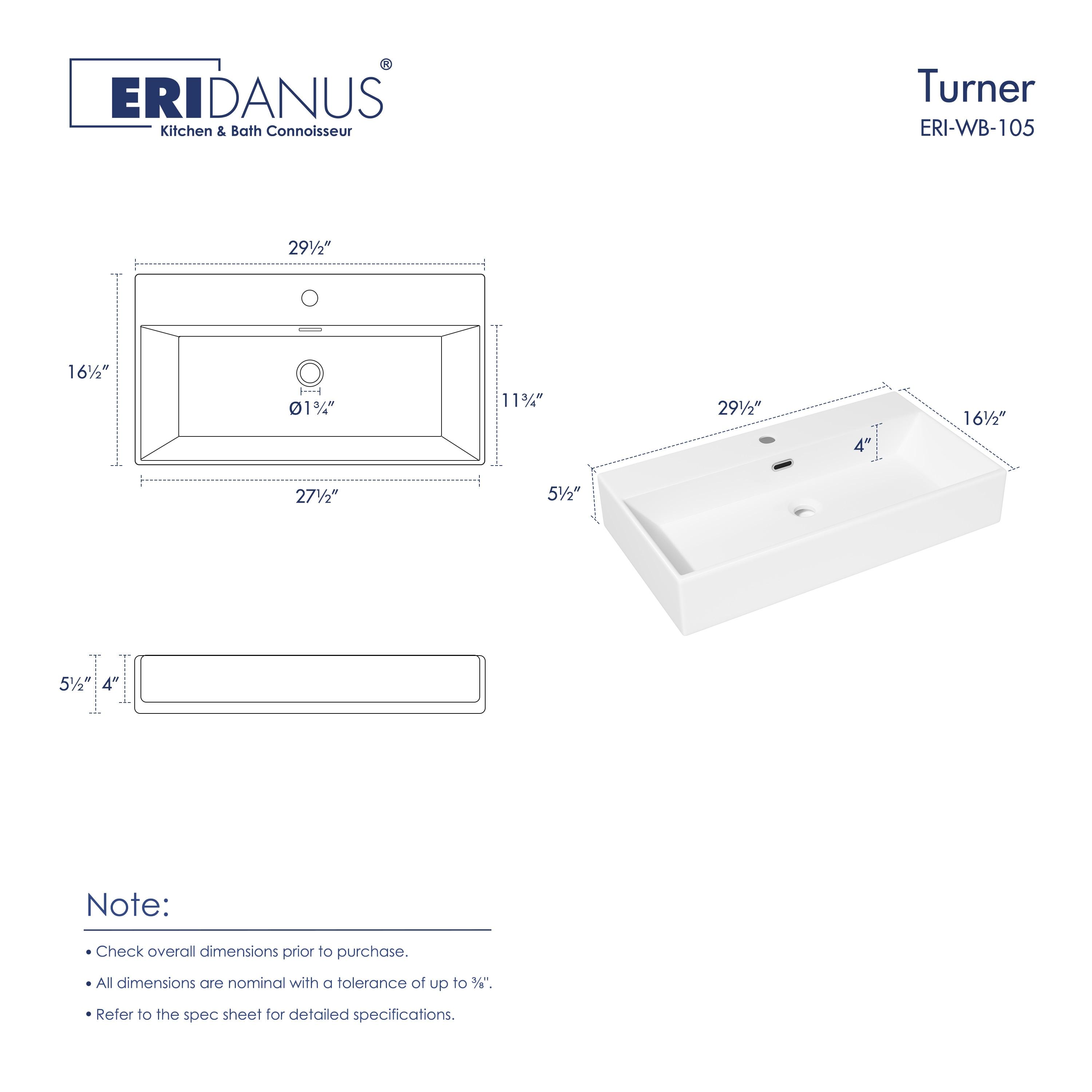 Turner 30“ W x 16" D Vitreous China Rectangular Wall Bathroom Sink with Overflow