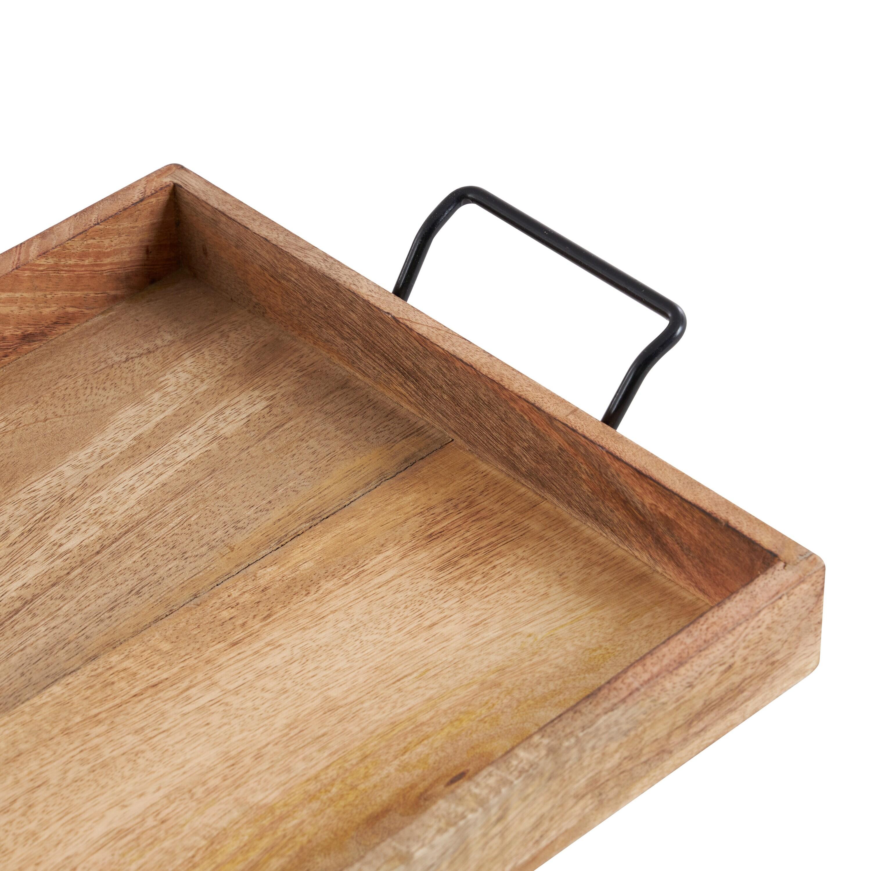 Set of 3 Farmhouse Slat Style Mango Wood and Iron Trays Brown - Olivia & May: Ottoman, Basket Design, 24-Inch